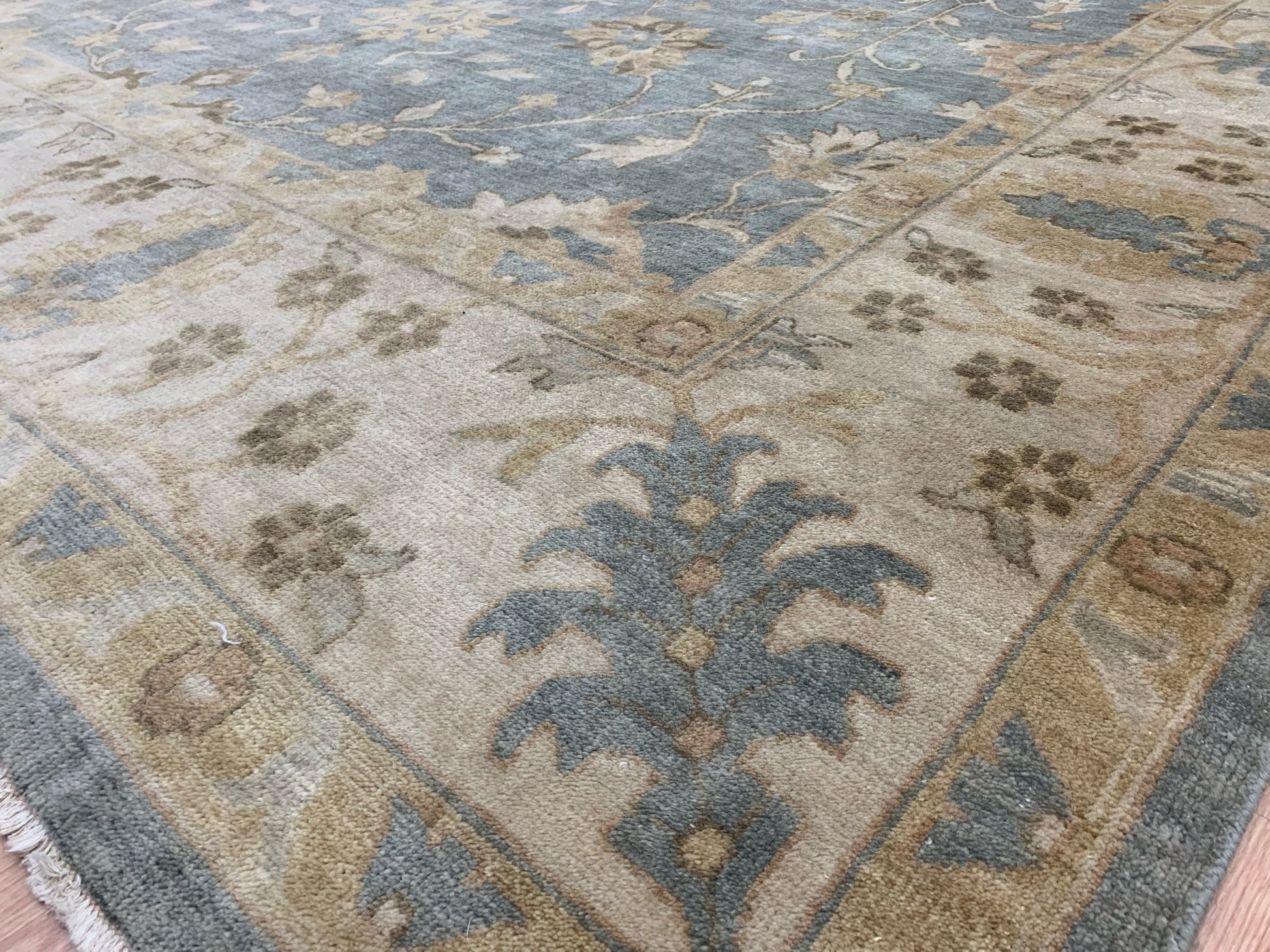 Hand-Knotted Wool Spa Blue Oushak Rug (10'2"x14)