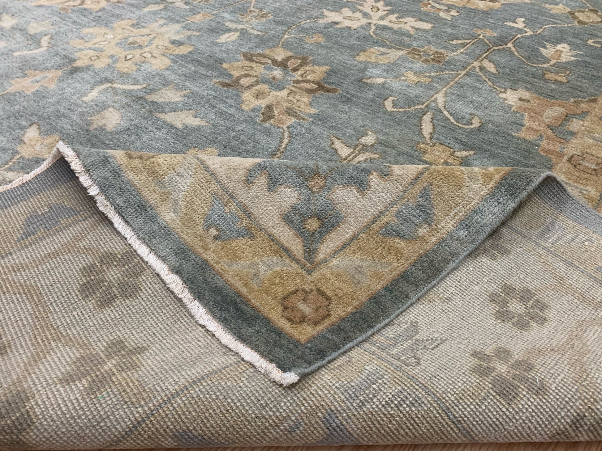Hand-Knotted Wool Spa Blue Oushak Rug (10'2"x14)