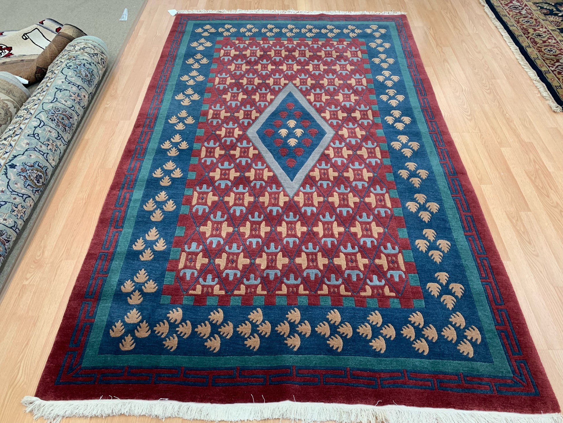 Hand-Knotted Wool Red/Blue Darchang Rug (6'x10')