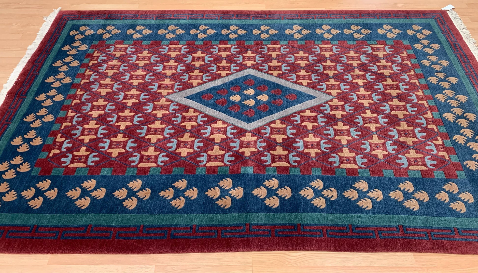 Hand-Knotted Wool Red/Blue Darchang Rug (6'x10')