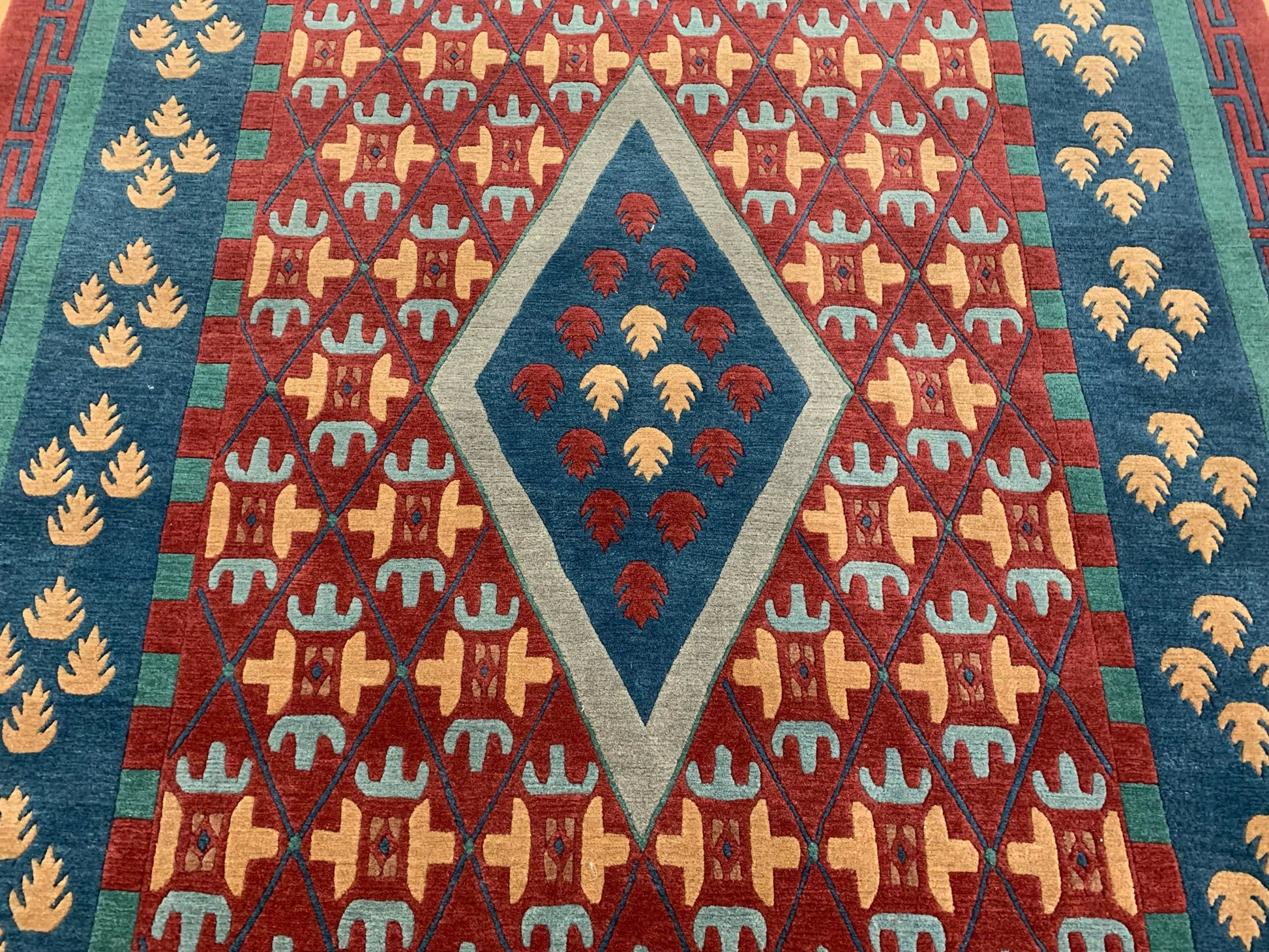 Hand-Knotted Wool Red/Blue Darchang Rug (6'x10')