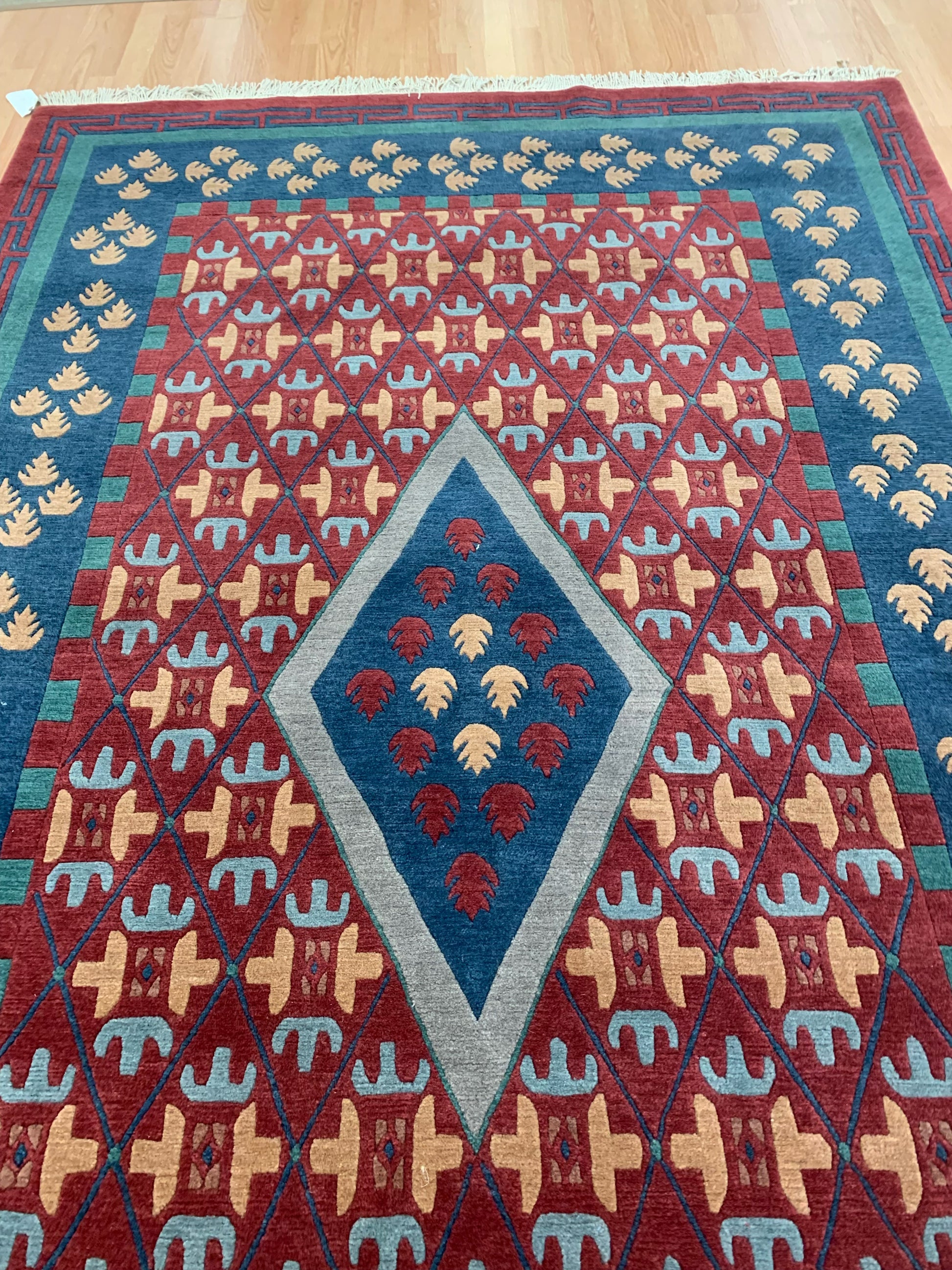 Hand-Knotted Wool Red/Blue Darchang Rug (6'x10')