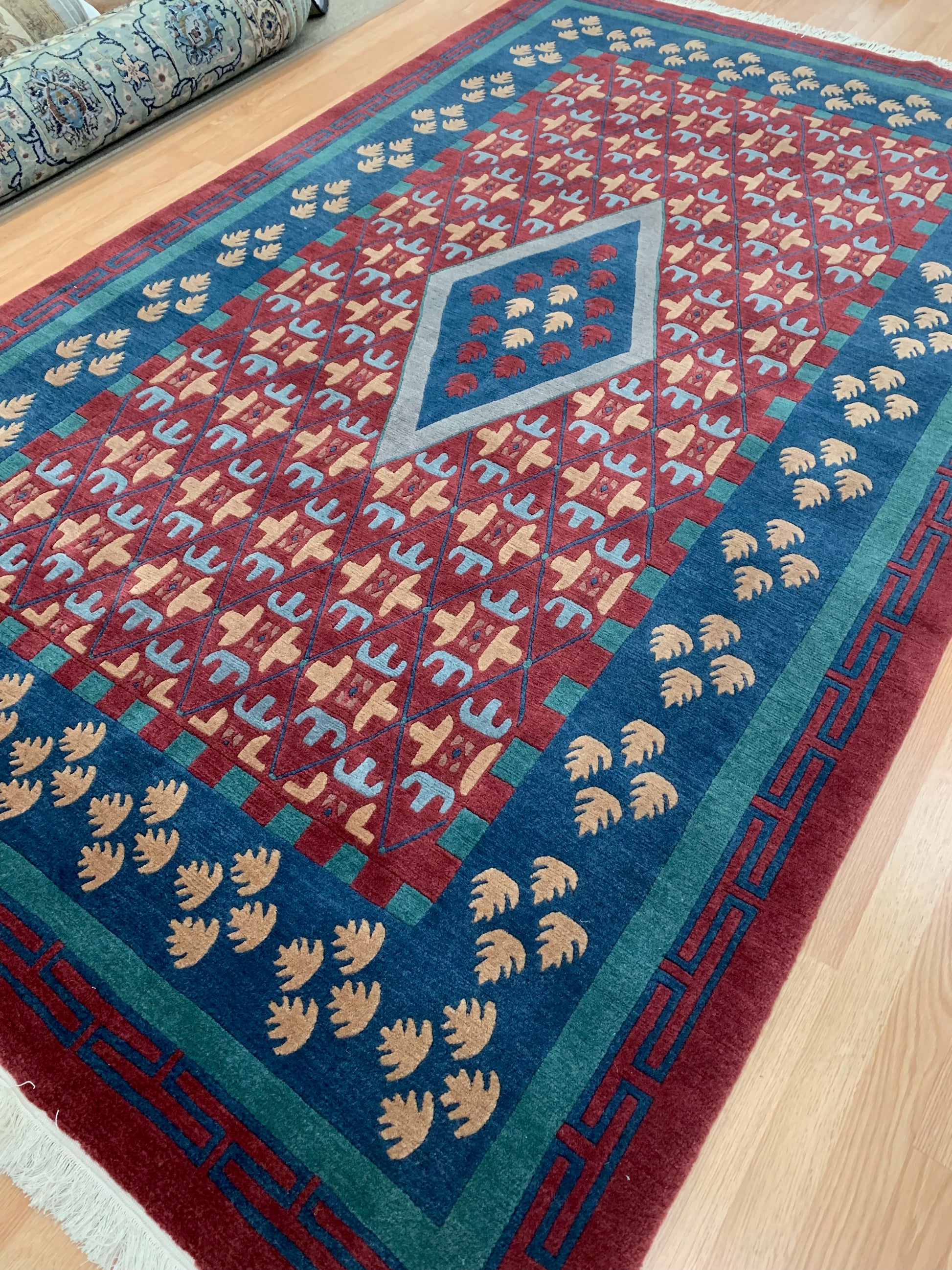 Hand-Knotted Wool Red/Blue Darchang Rug (6'x10')