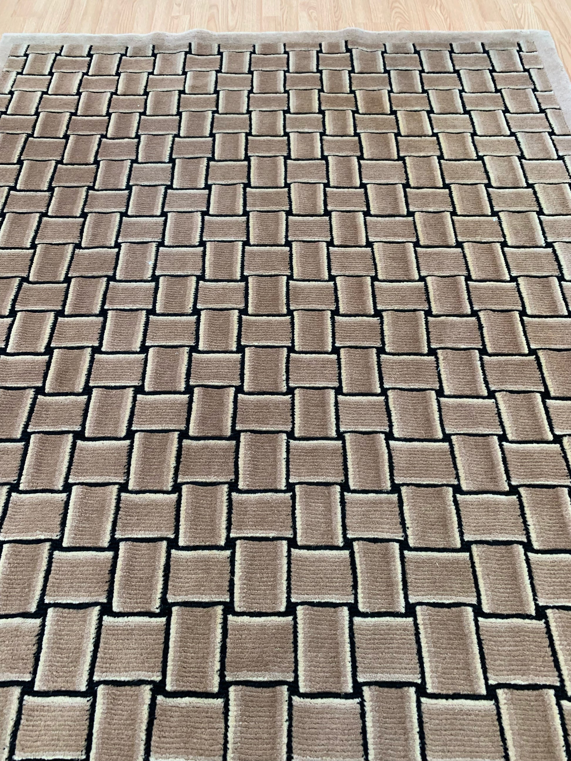 Hand-Knotted Wool Taupe Basket Weave Rug (6'x9')