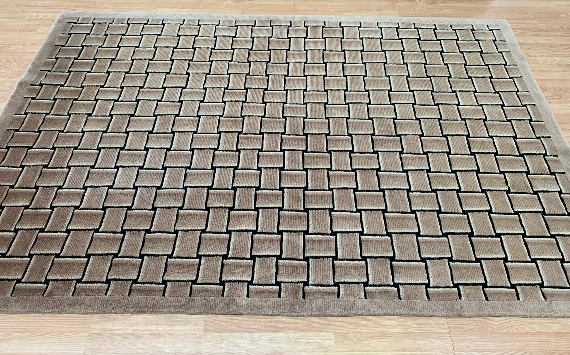 Hand-Knotted Wool Taupe Basket Weave Rug (6'x9')