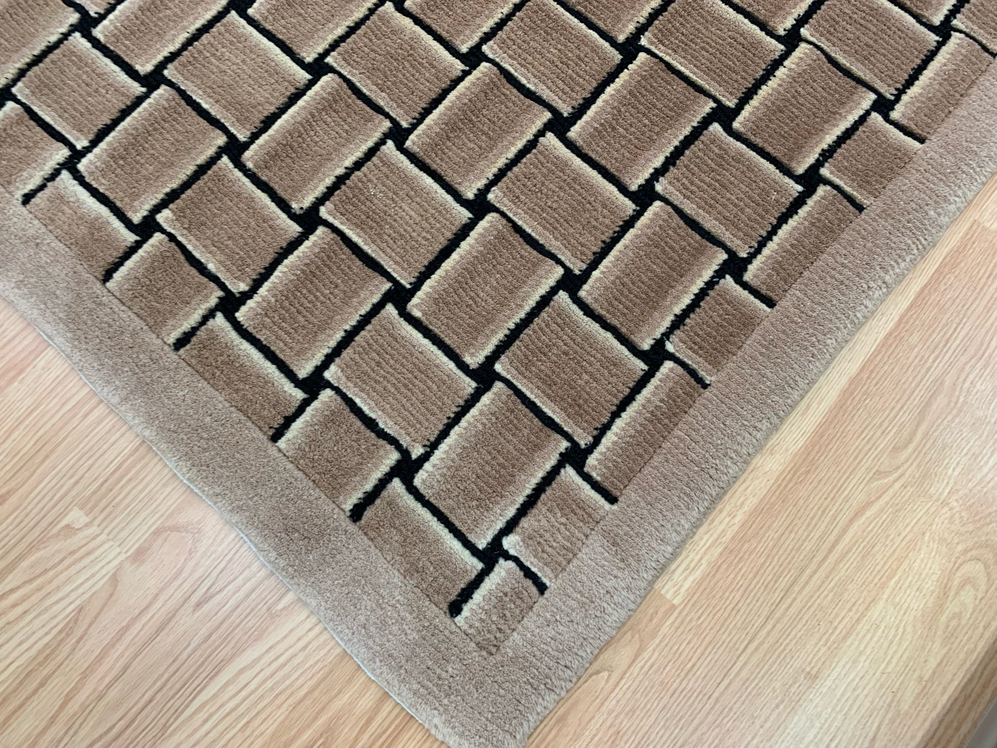 Hand-Knotted Wool Taupe Basket Weave Rug (6'x9')