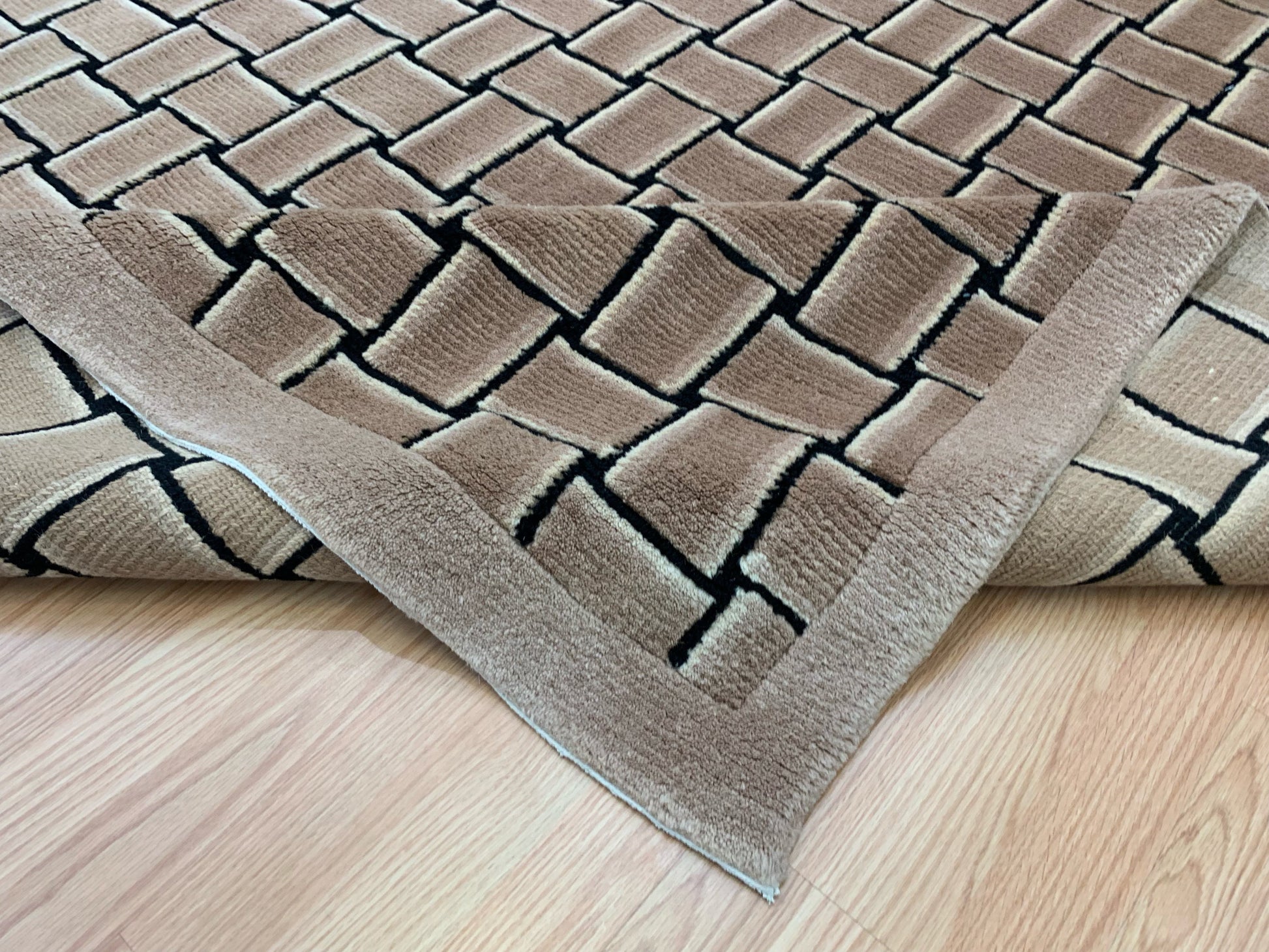 Hand-Knotted Wool Taupe Basket Weave Rug (6'x9')