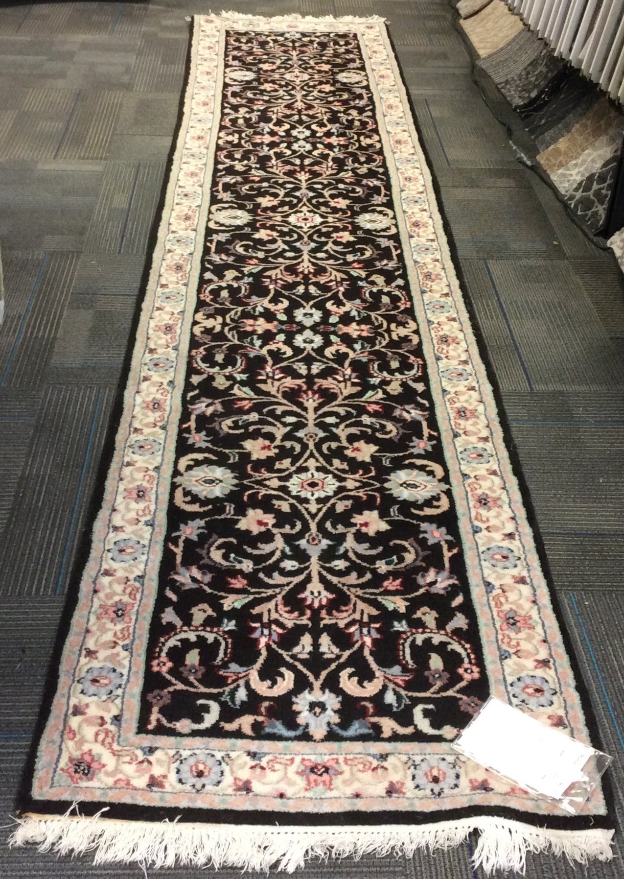 Hand-Knotted Wool Black Kashan Runner (2'6"x12'Rnr)