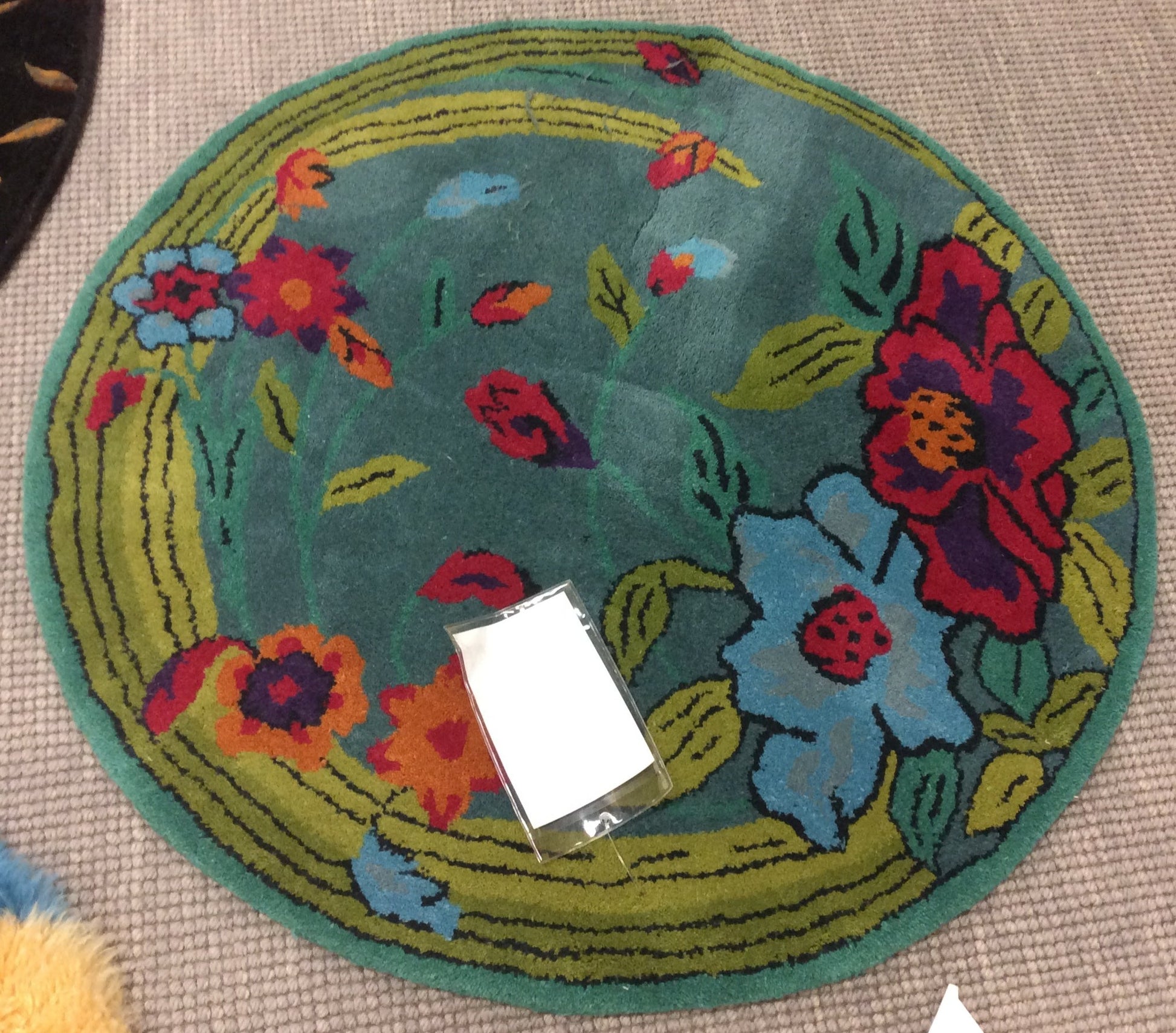 Hand Tufted Wool Aqua Deco Floral Round Rug (3'Rd)