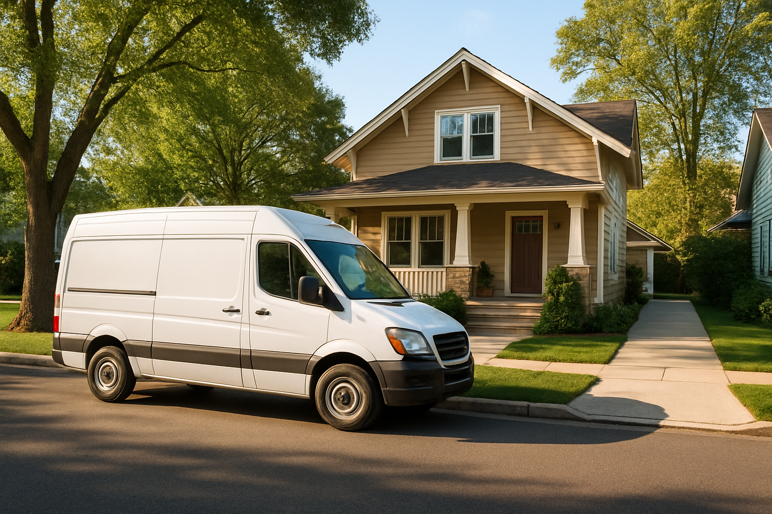 Van pulling up to a house