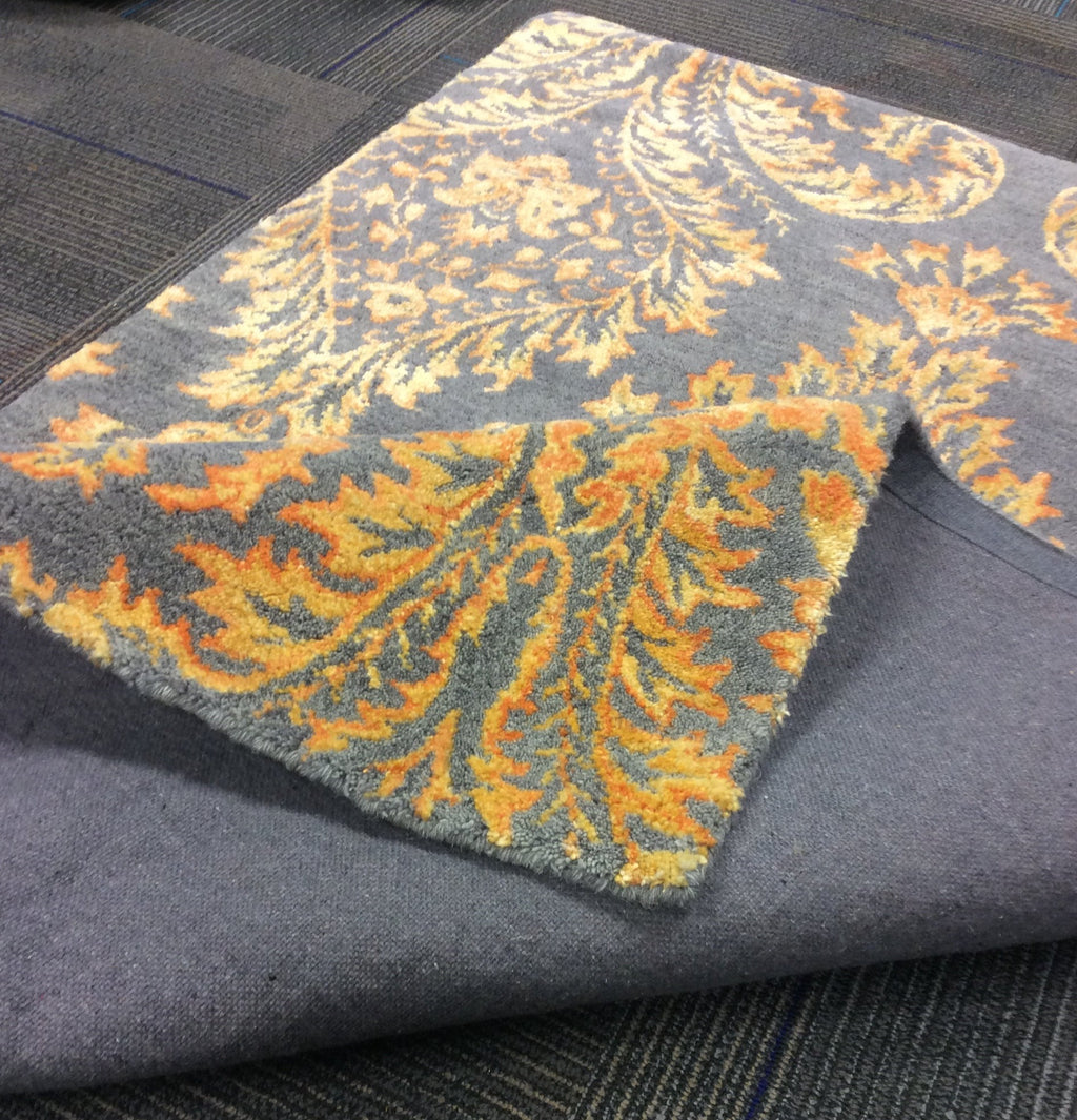 Hand Tufted Wool and Silk Yellow/Gold Damask Rug (4'x6')