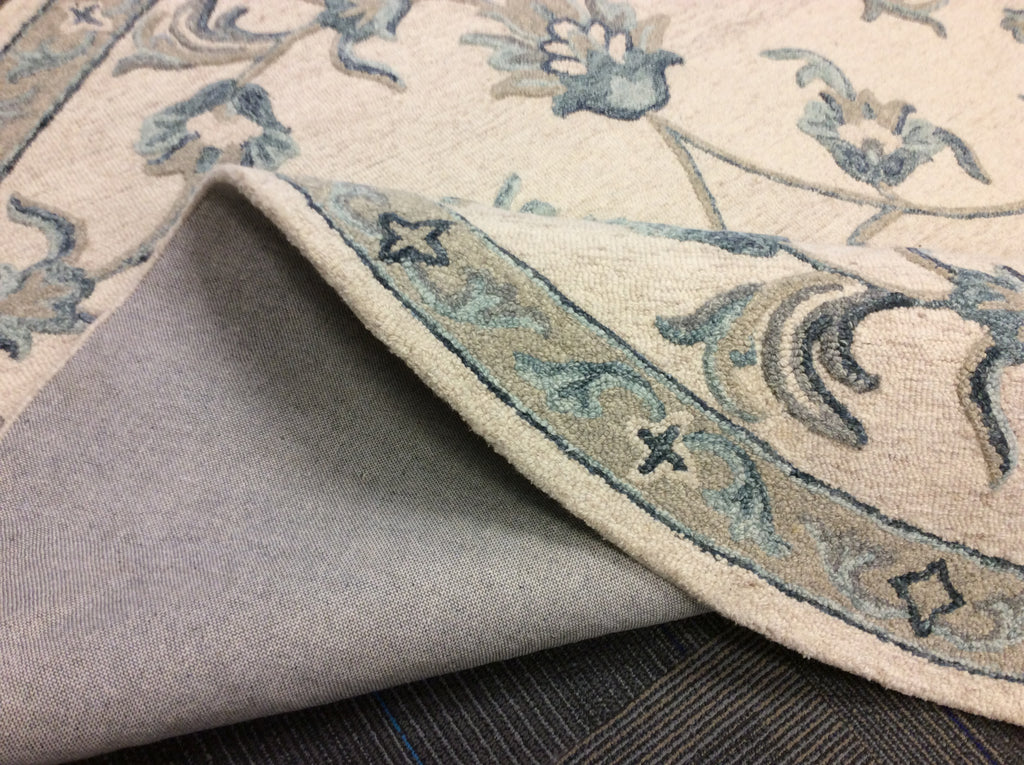 Hand Tufted Wool Ivory/Blue Floral Round Rug (7'3"Rd)
