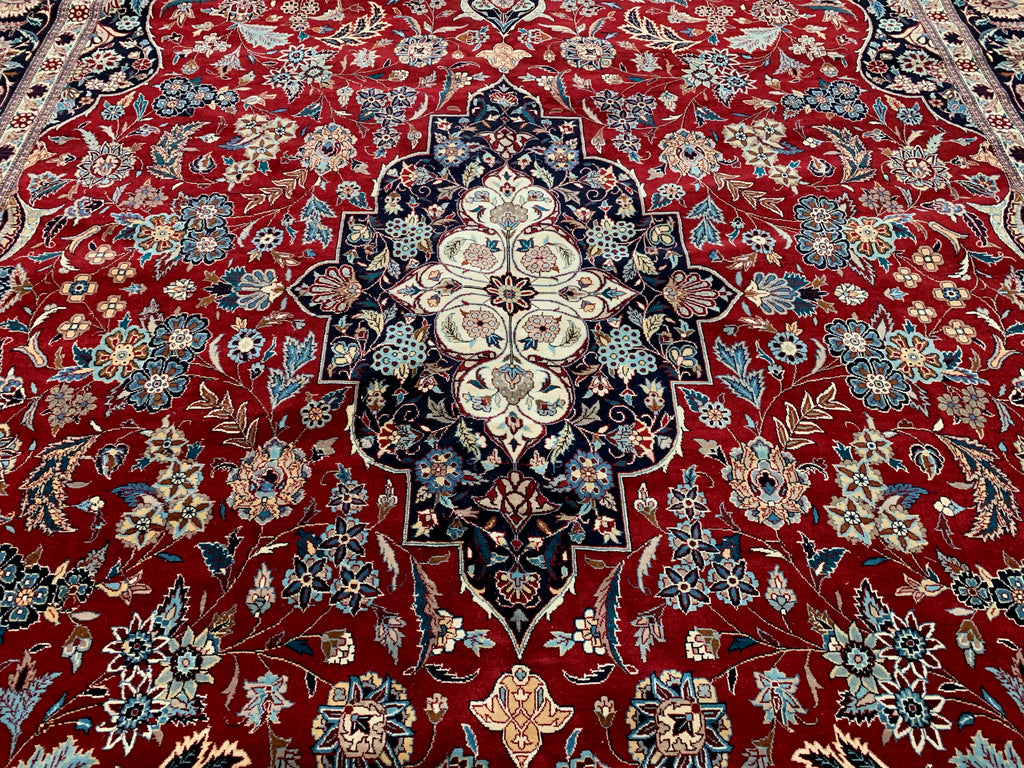 Hand-Knotted Vintage Tabriz Red/Navy Rug (10' x 14')