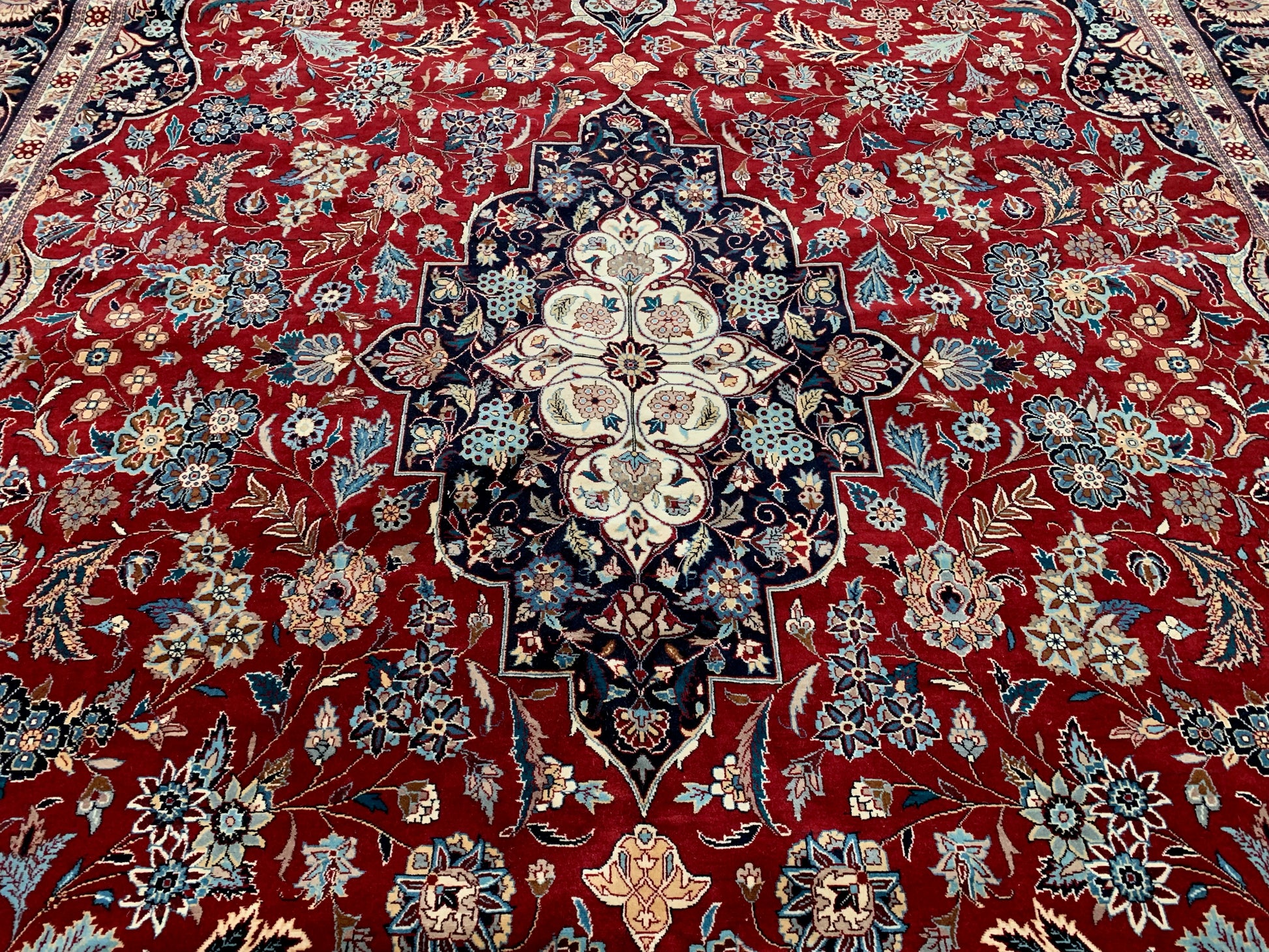 Hand-Knotted Vintage Tabriz Red/Navy Rug (10' x 14')