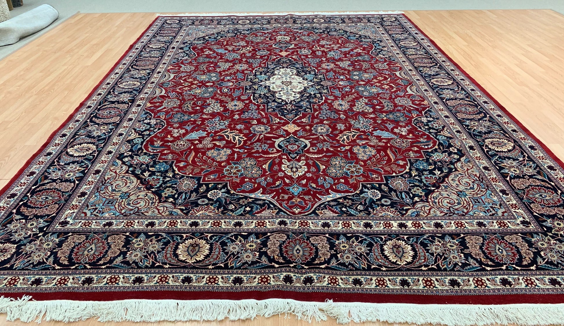 Hand-Knotted Vintage Tabriz Red/Navy Rug (10' x 14')