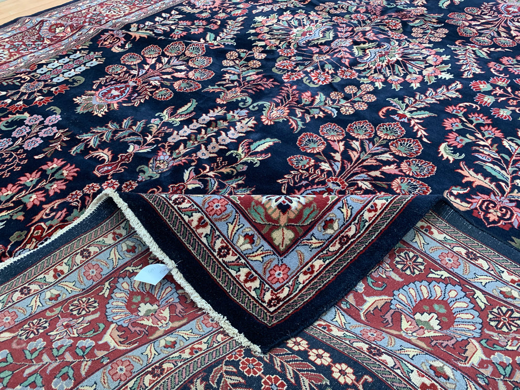 Hand-Knotted Vintage Sarouk Navy/Red Rug (9'10" x14'1")