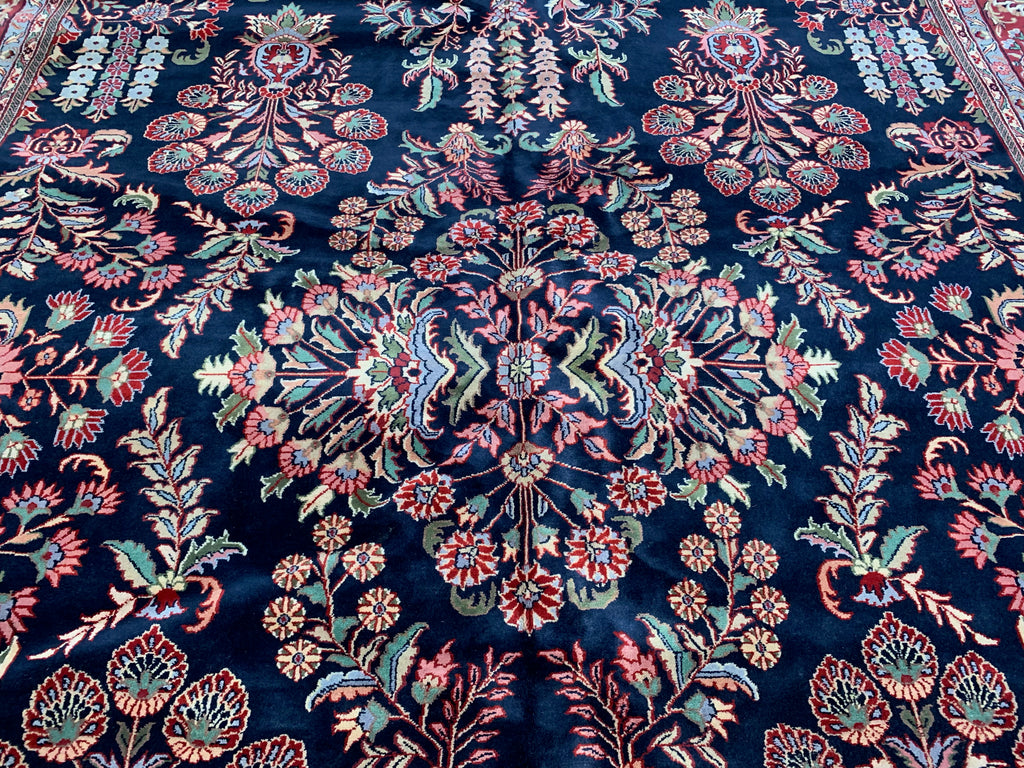 Hand-Knotted Vintage Sarouk Navy/Red Rug (9'10" x14'1")