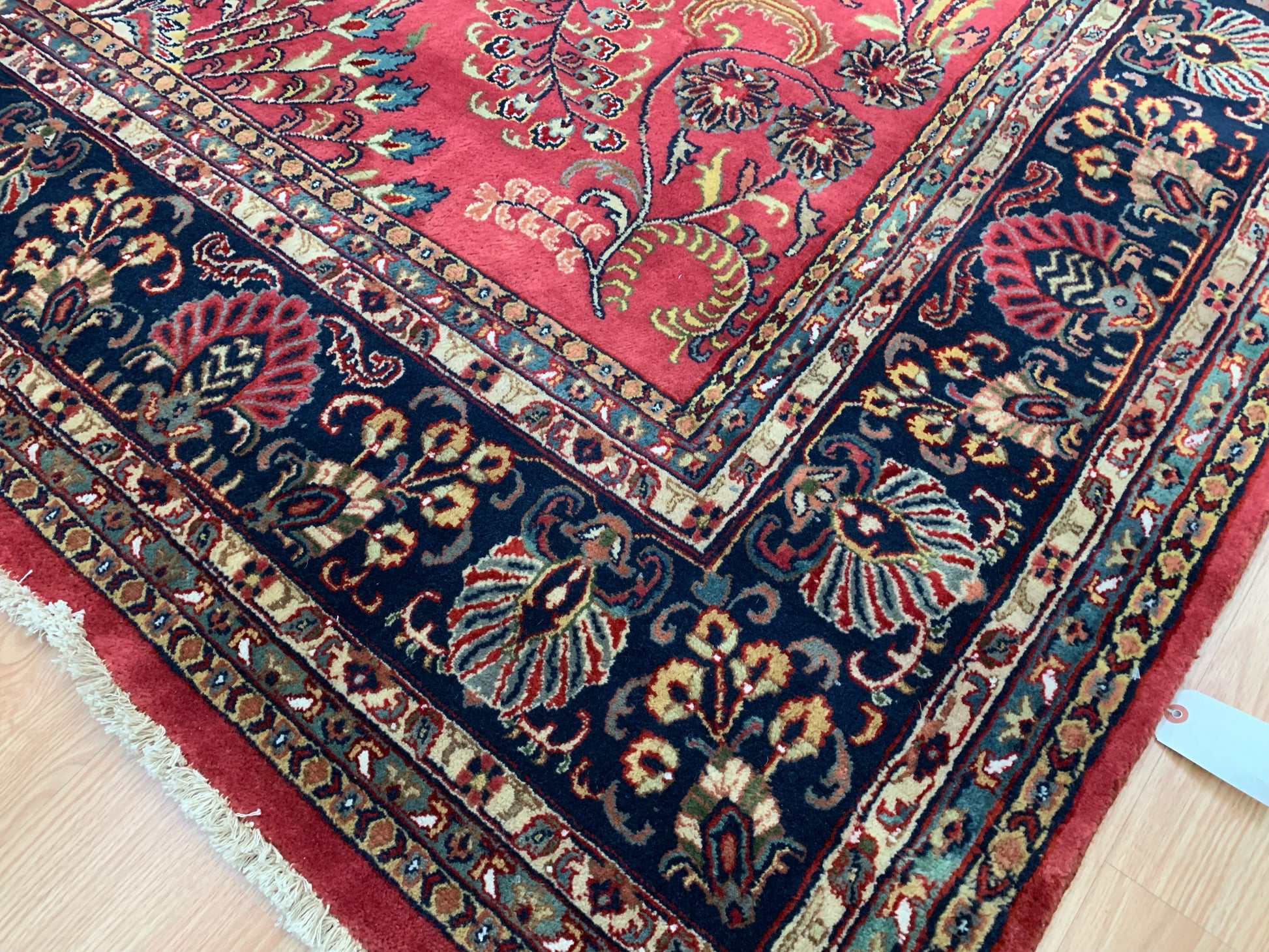Hand-Knotted Vintage Sarouk Rose/Navy Rug (9'9" x 13'10")