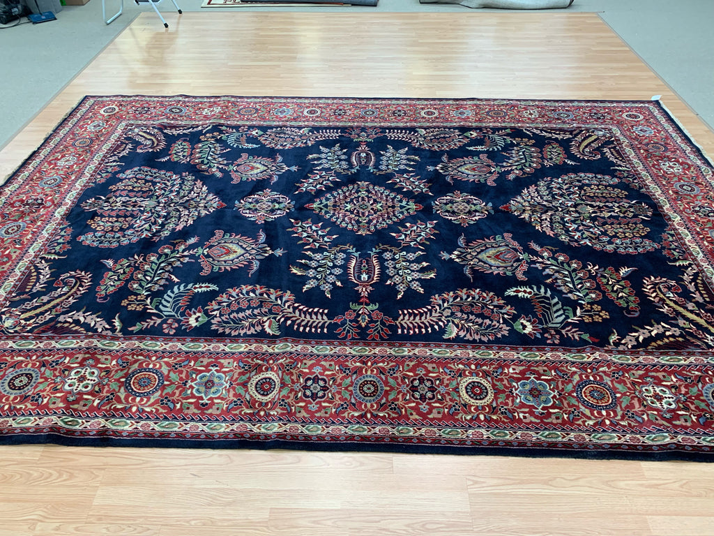 Hand-Knotted Vintage Sarouk Nawab Blue/Rust Rug(9'11" x 14'4")