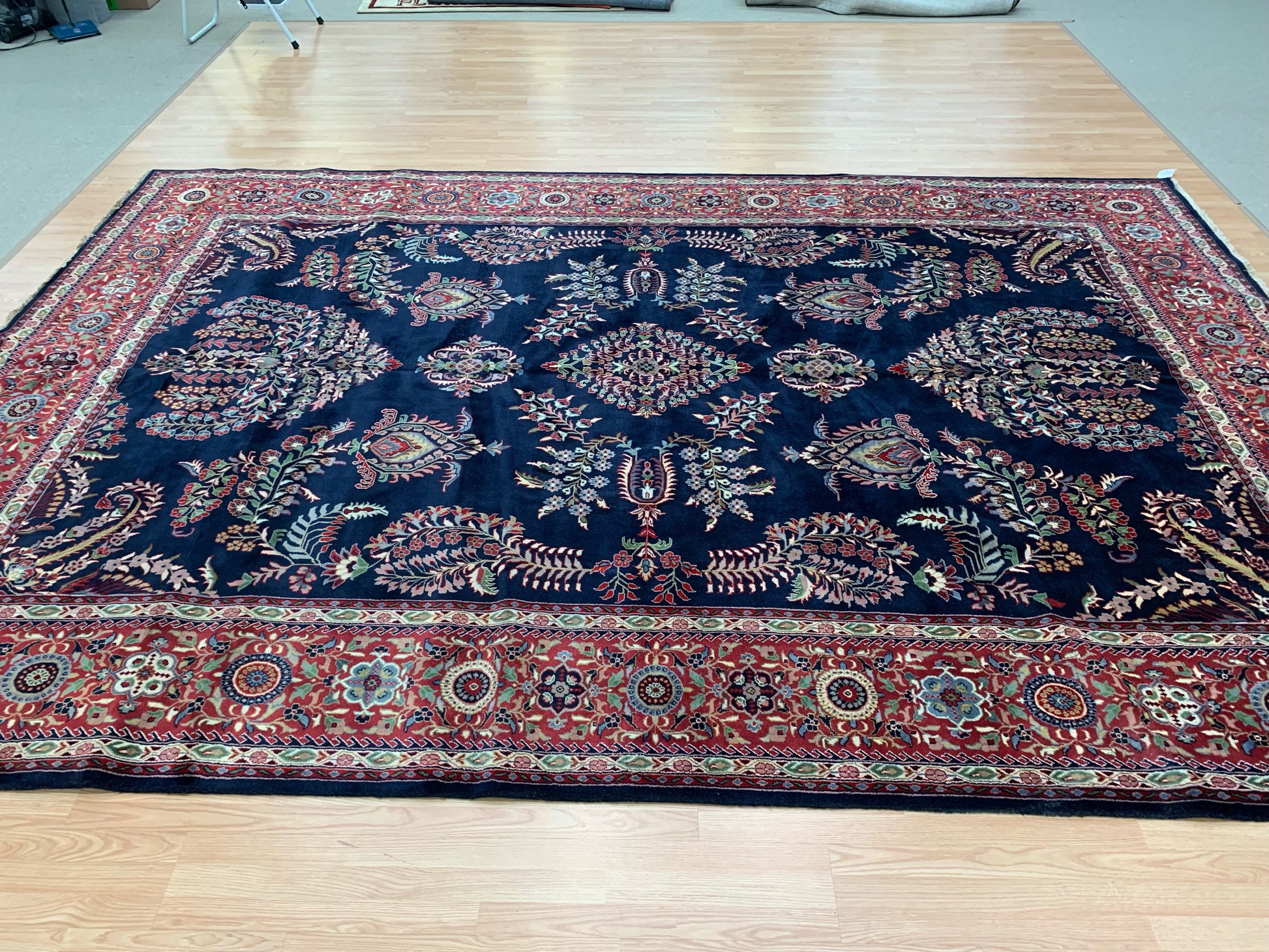 Hand-Knotted Vintage Sarouk Nawab Blue/Rust Rug(9'11" x 14'4")