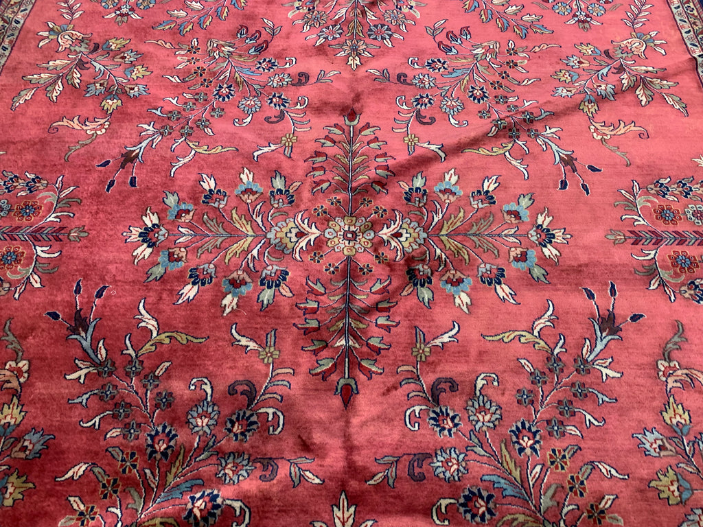 Hand-Knotted Vintage Sarouk Rose/Navy Rug(9'11" x 13'10")