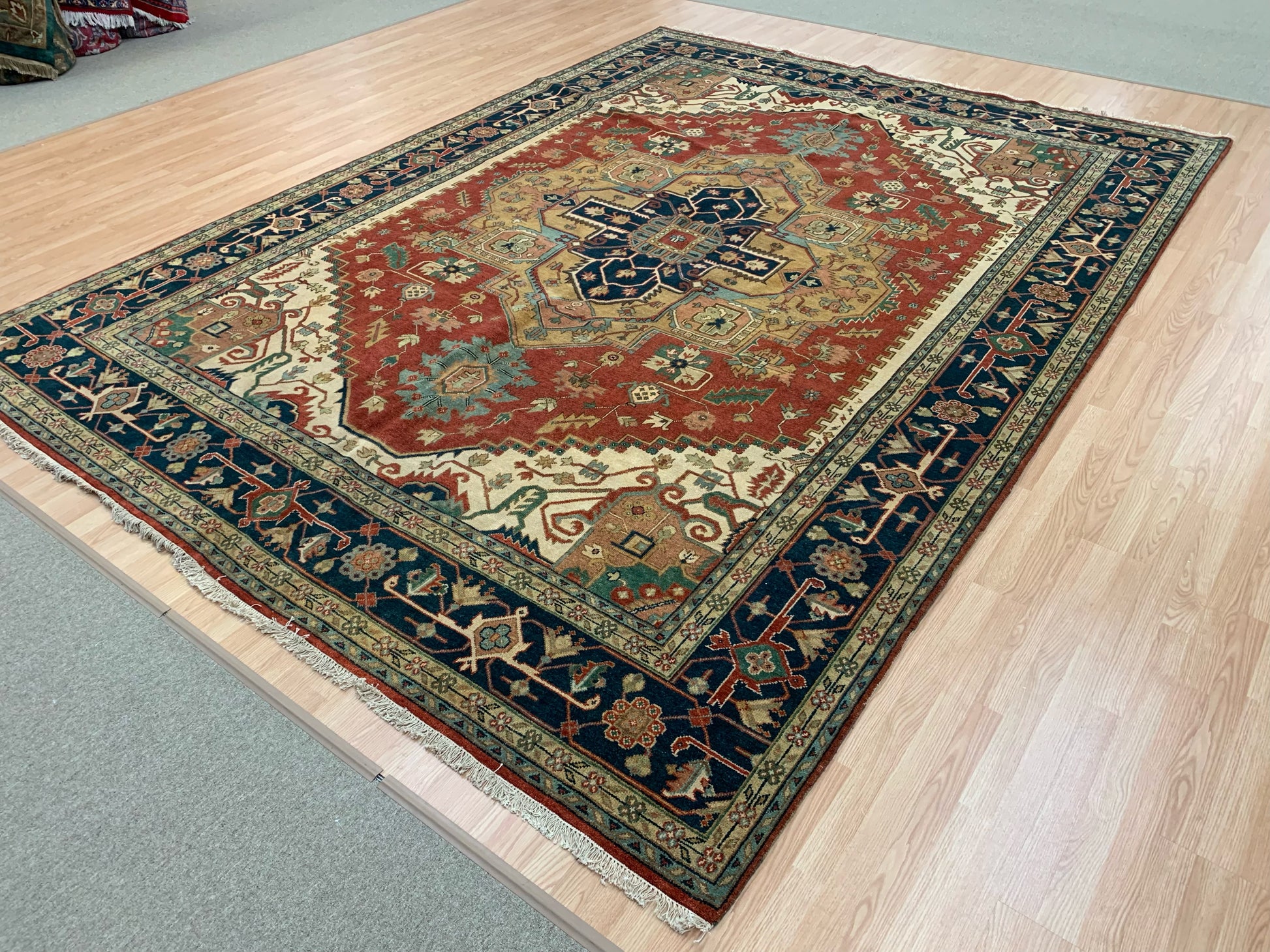 Hand-Knotted Wool Rust/Navy Heriz Rug (9'x12')