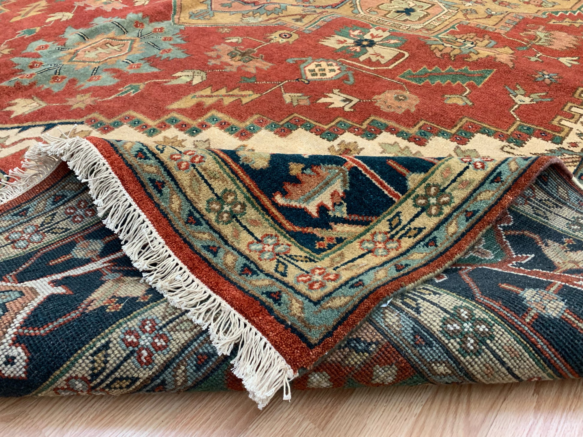 Hand-Knotted Wool Rust/Navy Heriz Rug (9'x12')