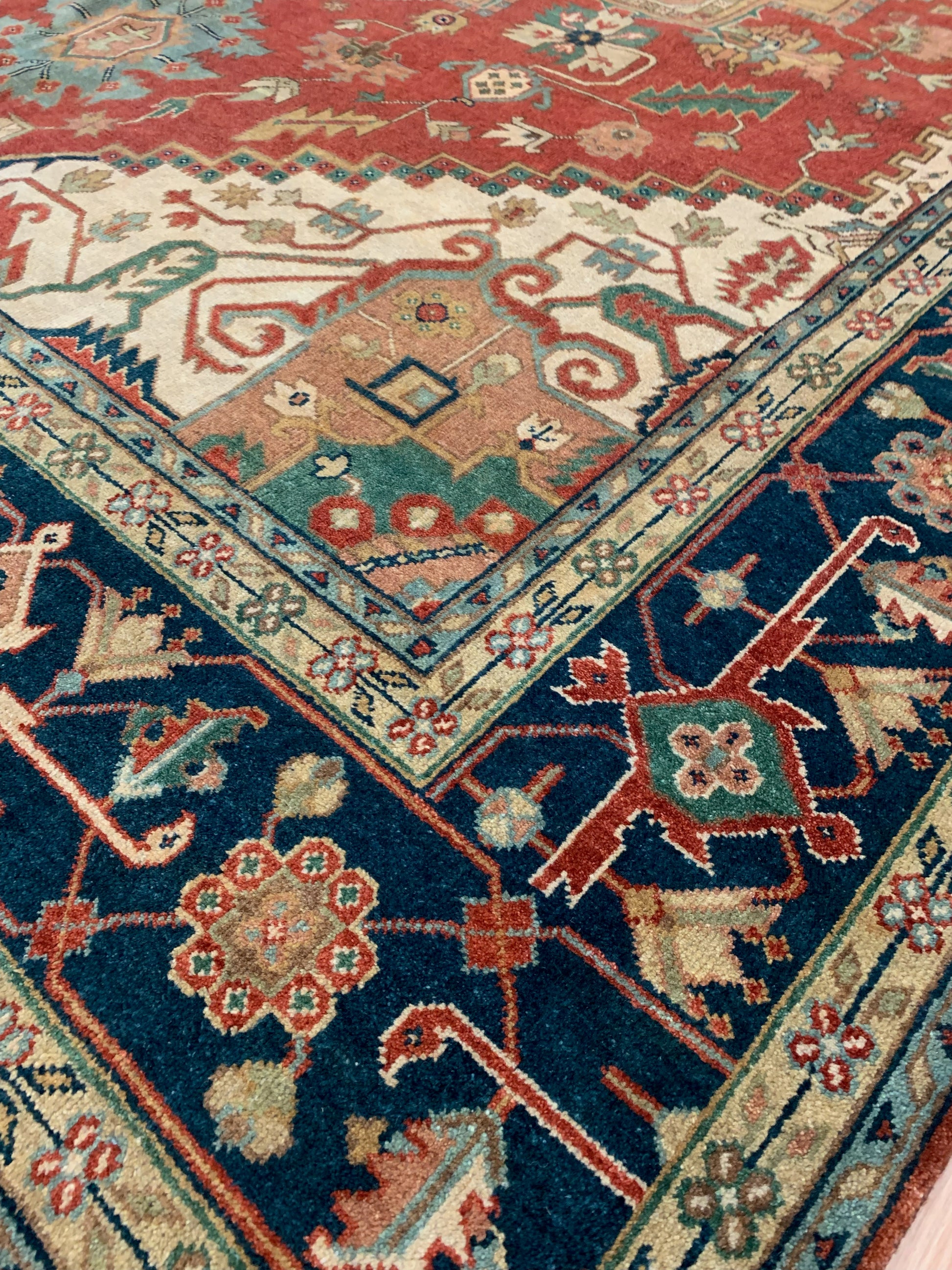 Hand-Knotted Wool Rust/Navy Heriz Rug (9'x12')