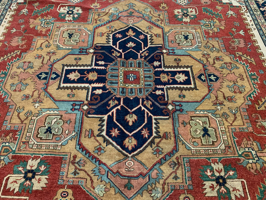 Hand-Knotted Wool Rust/Navy Heriz Rug (9'x12')