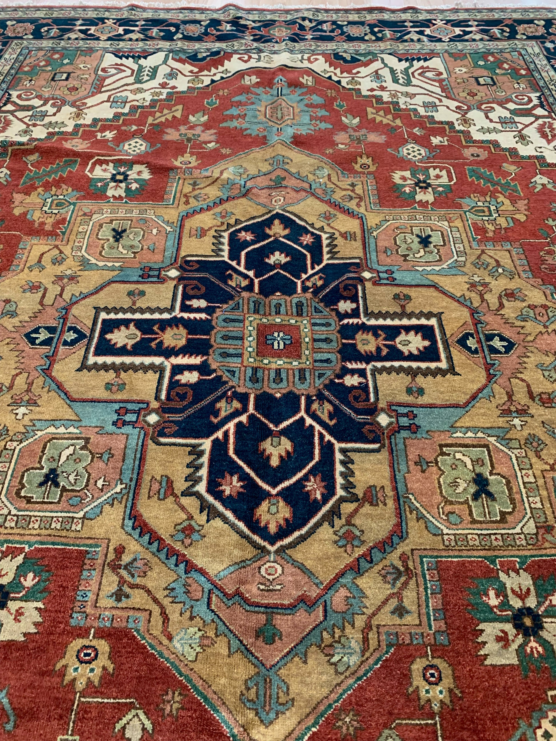 Hand-Knotted Wool Rust/Navy Heriz Rug (9'x12')