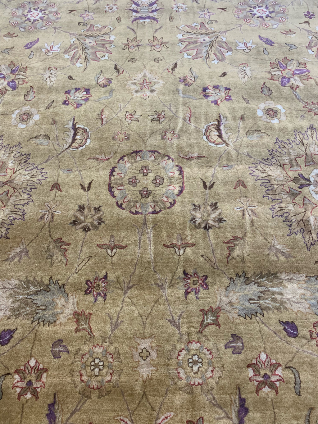 Vintage Hand-Knotted Wool Gold/Purple Mughal Rug (9'x12')