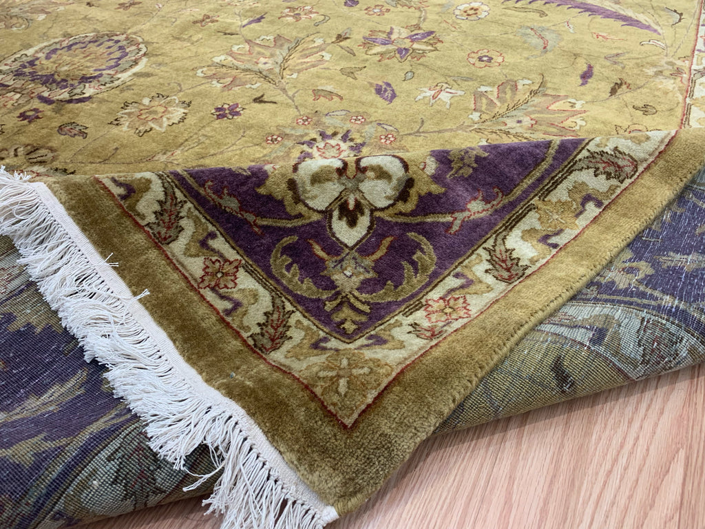 Vintage Hand-Knotted Wool Gold/Purple Mughal Rug (9'x12')