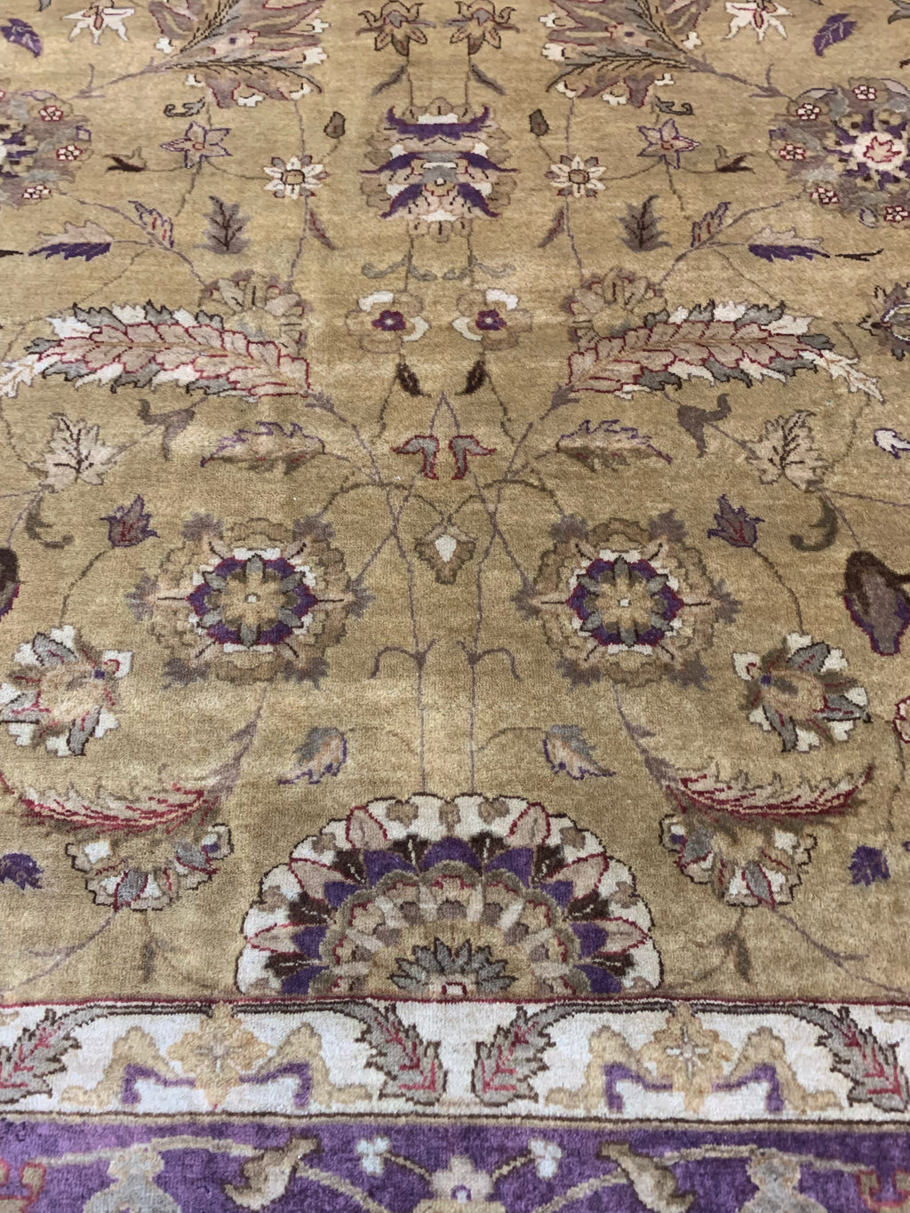 Vintage Hand-Knotted Wool Gold/Purple Mughal Rug (9'x12')
