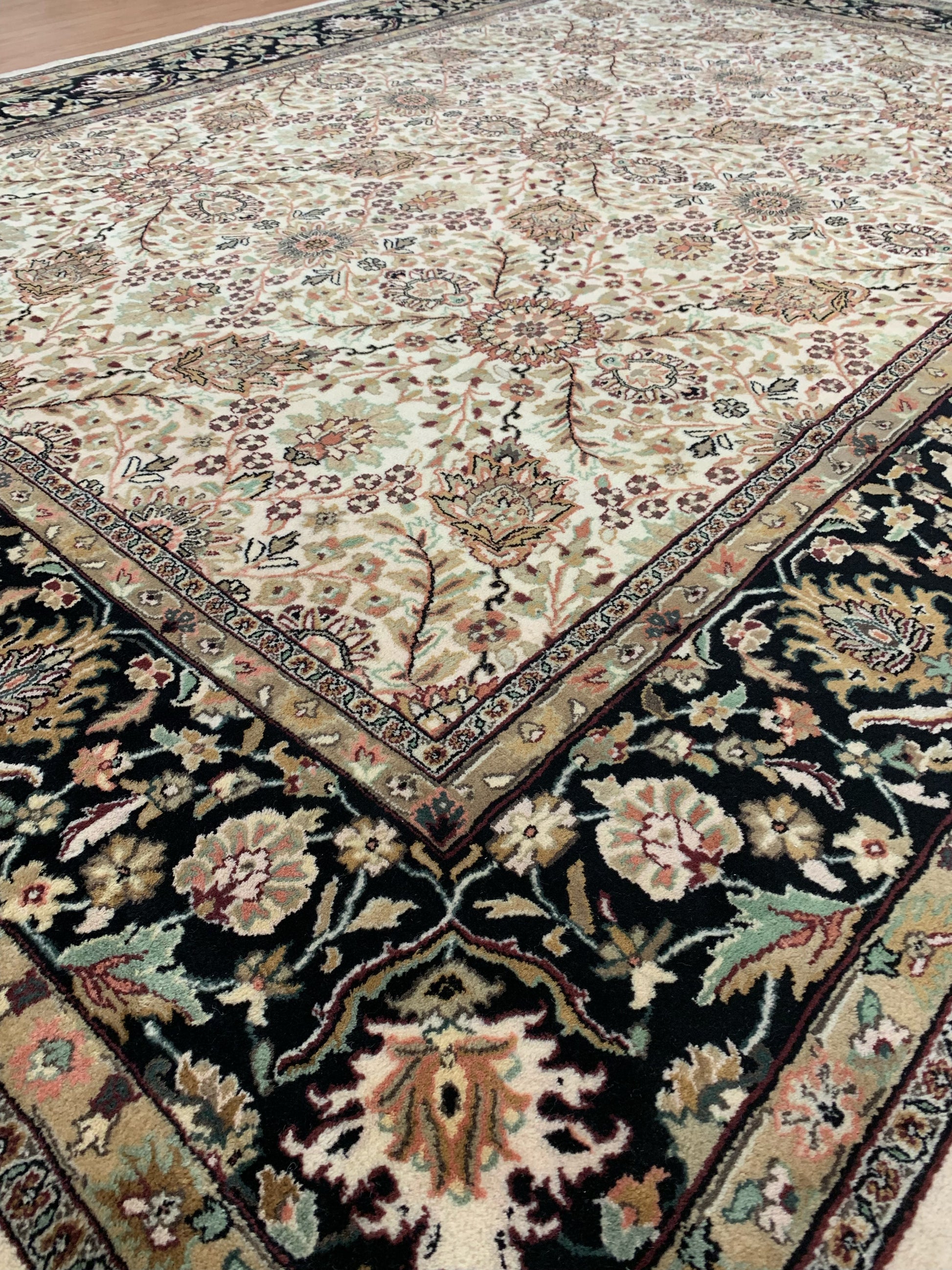 Hand-Knotted Wool Ivory/Black Jaipur Rug (9'x12')