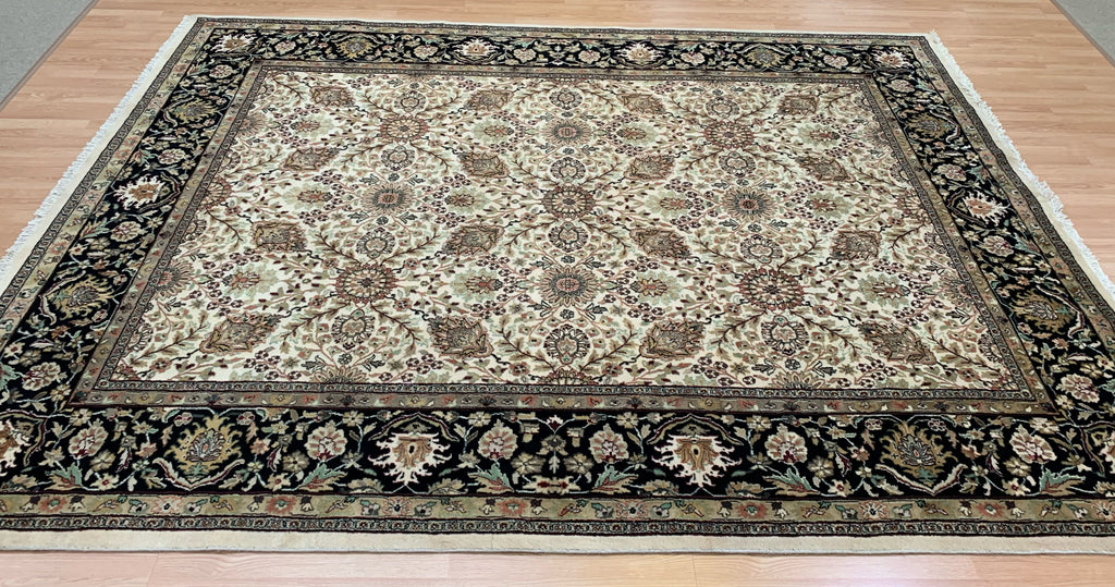 Hand-Knotted Wool Ivory/Black Jaipur Rug (9'x12')