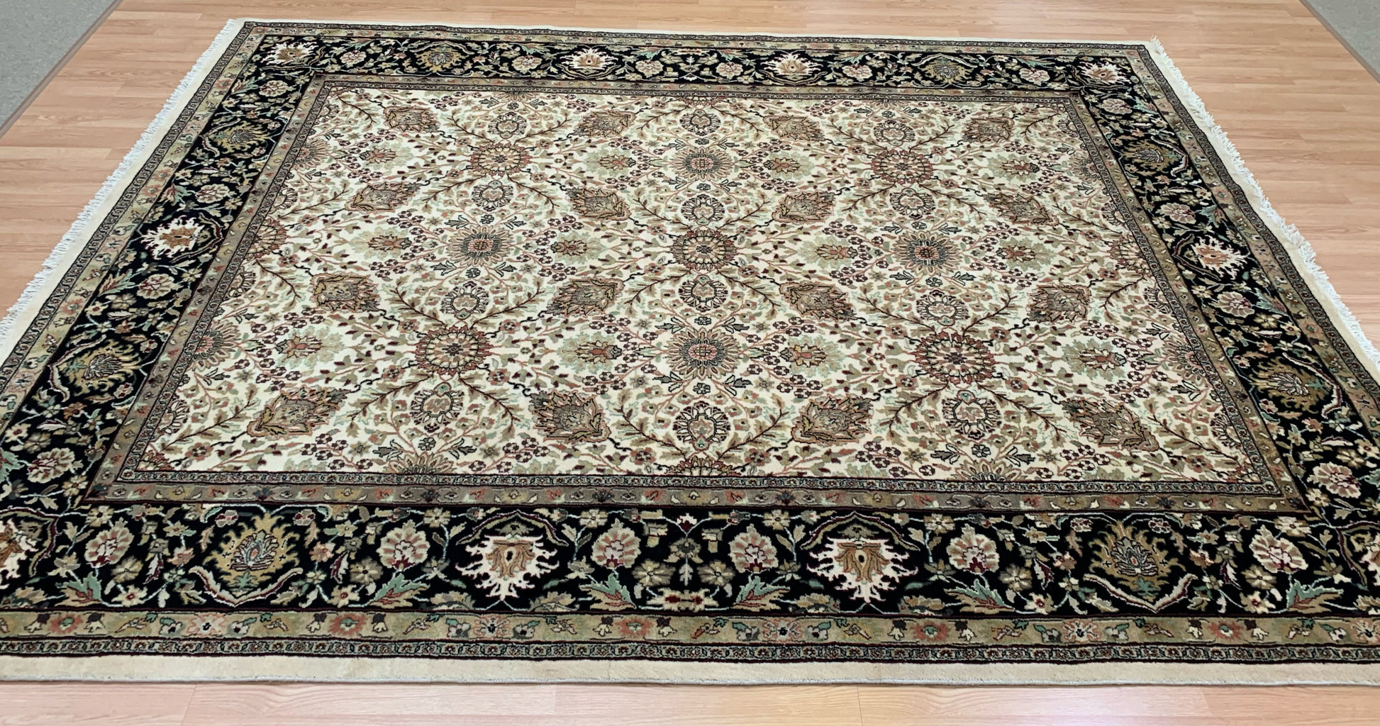 Hand-Knotted Wool Ivory/Black Jaipur Rug (9'x12')