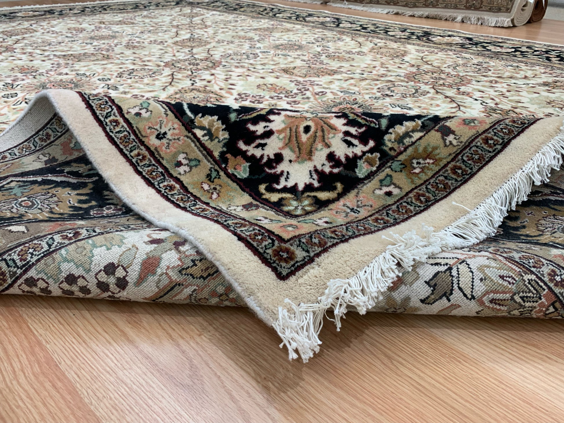 Hand-Knotted Wool Ivory/Black Jaipur Rug (9'x12')