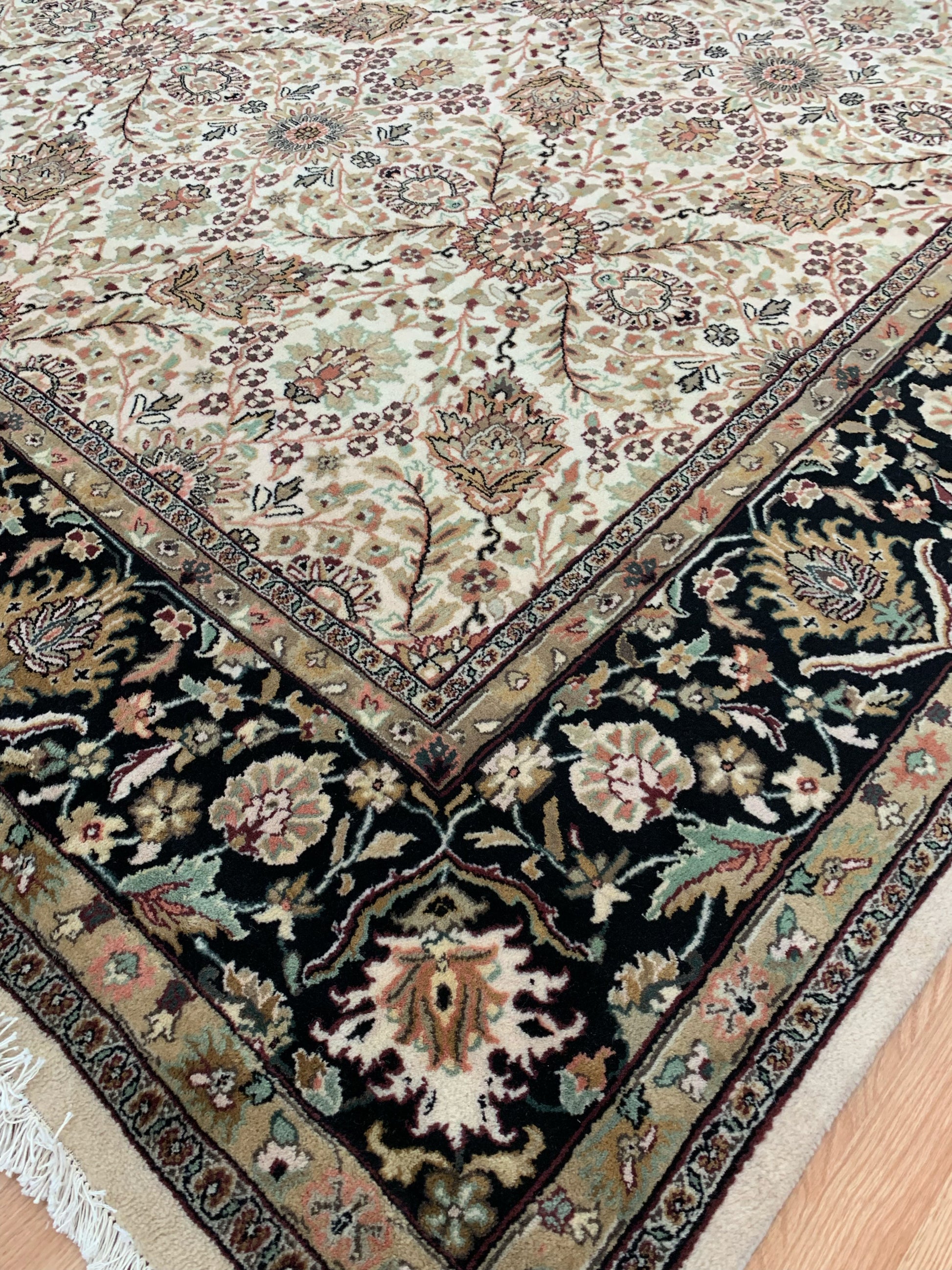 Hand-Knotted Wool Ivory/Black Jaipur Rug (9'x12')
