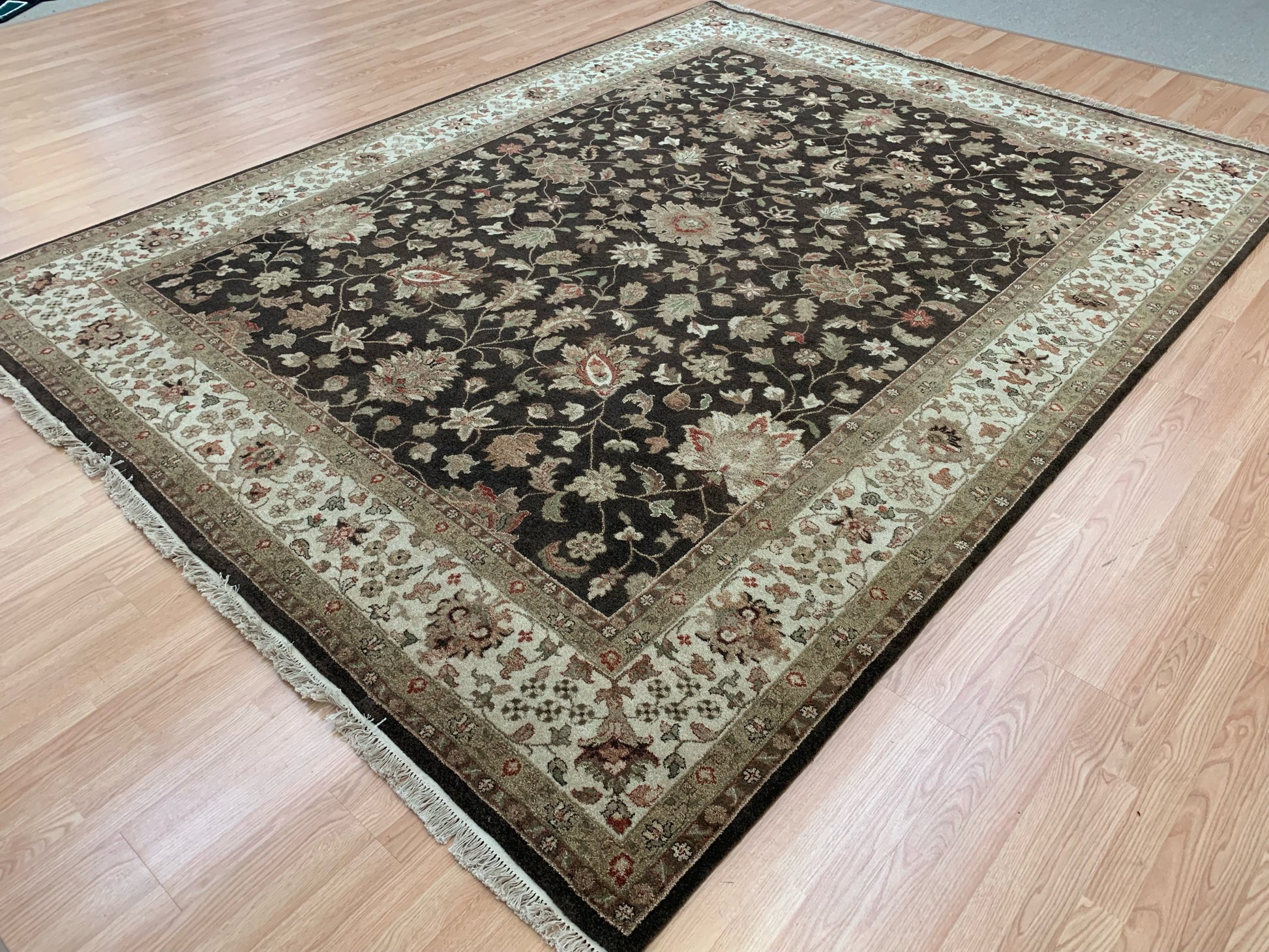 Hand-Knotted Wool Qum Brown/Ivory Rug (9'1"x11'9")