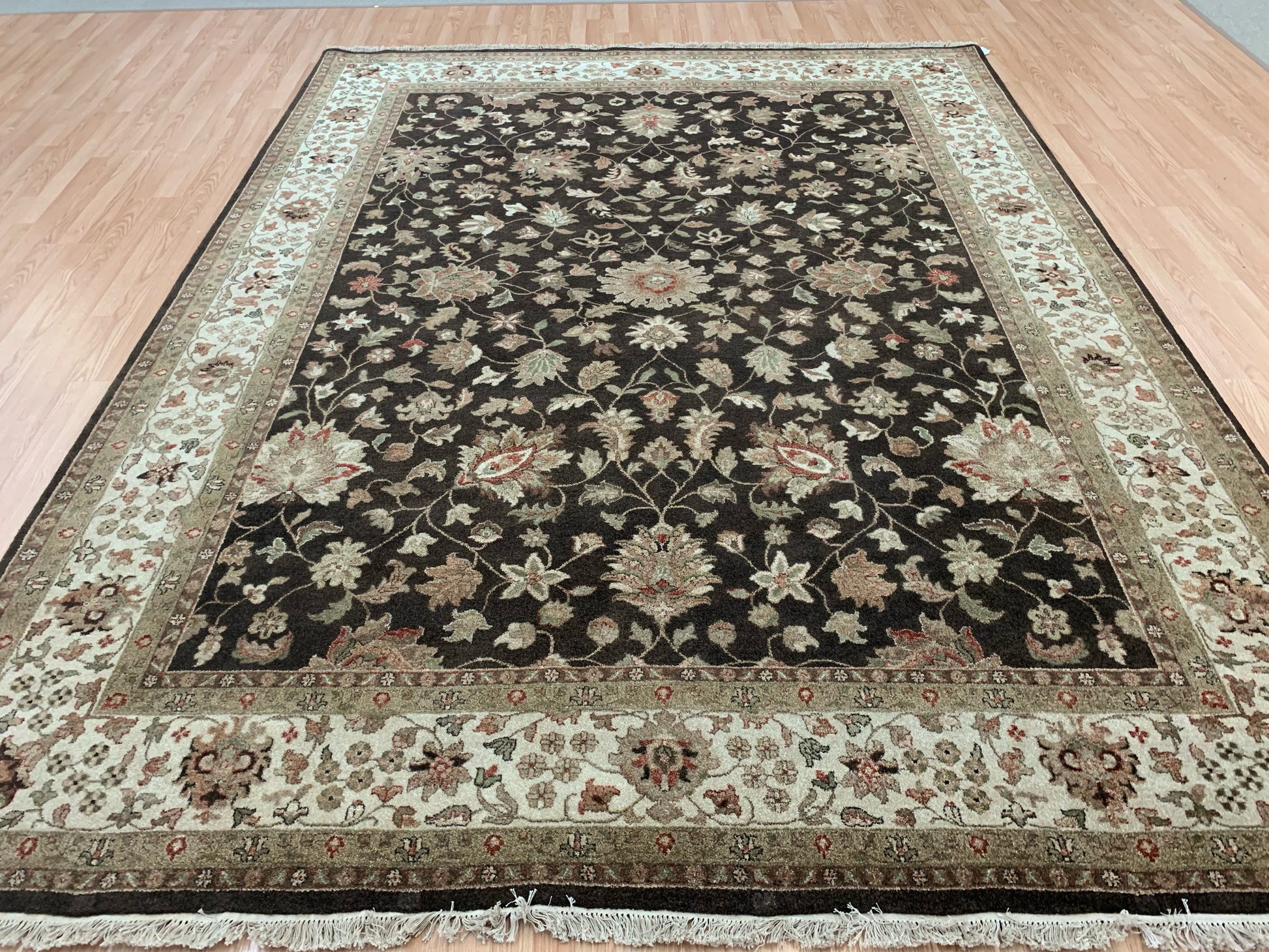 Hand-Knotted Wool Qum Brown/Ivory Rug (9'1"x11'9")