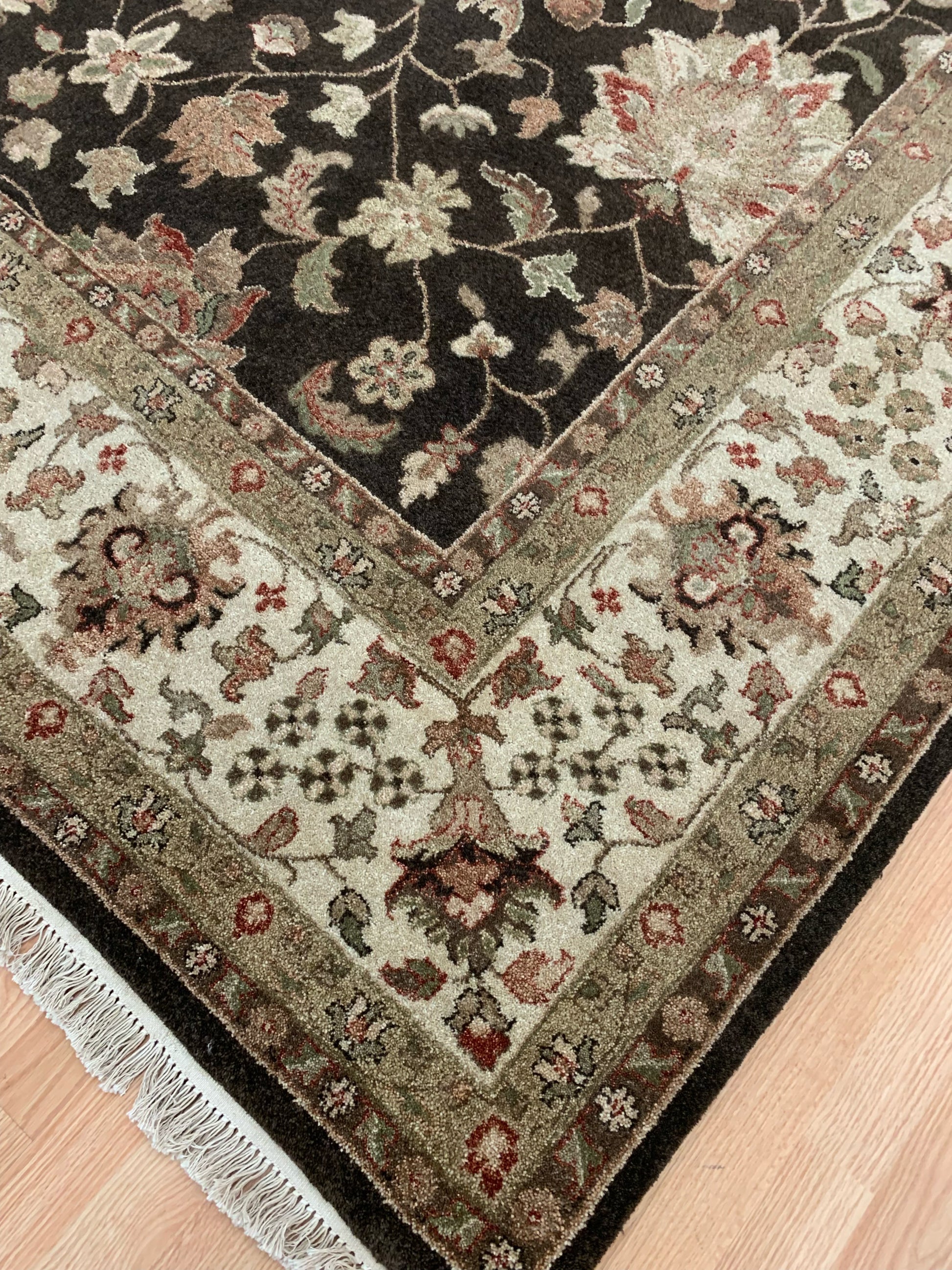 Hand-Knotted Wool Qum Brown/Ivory Rug (9'1"x11'9")