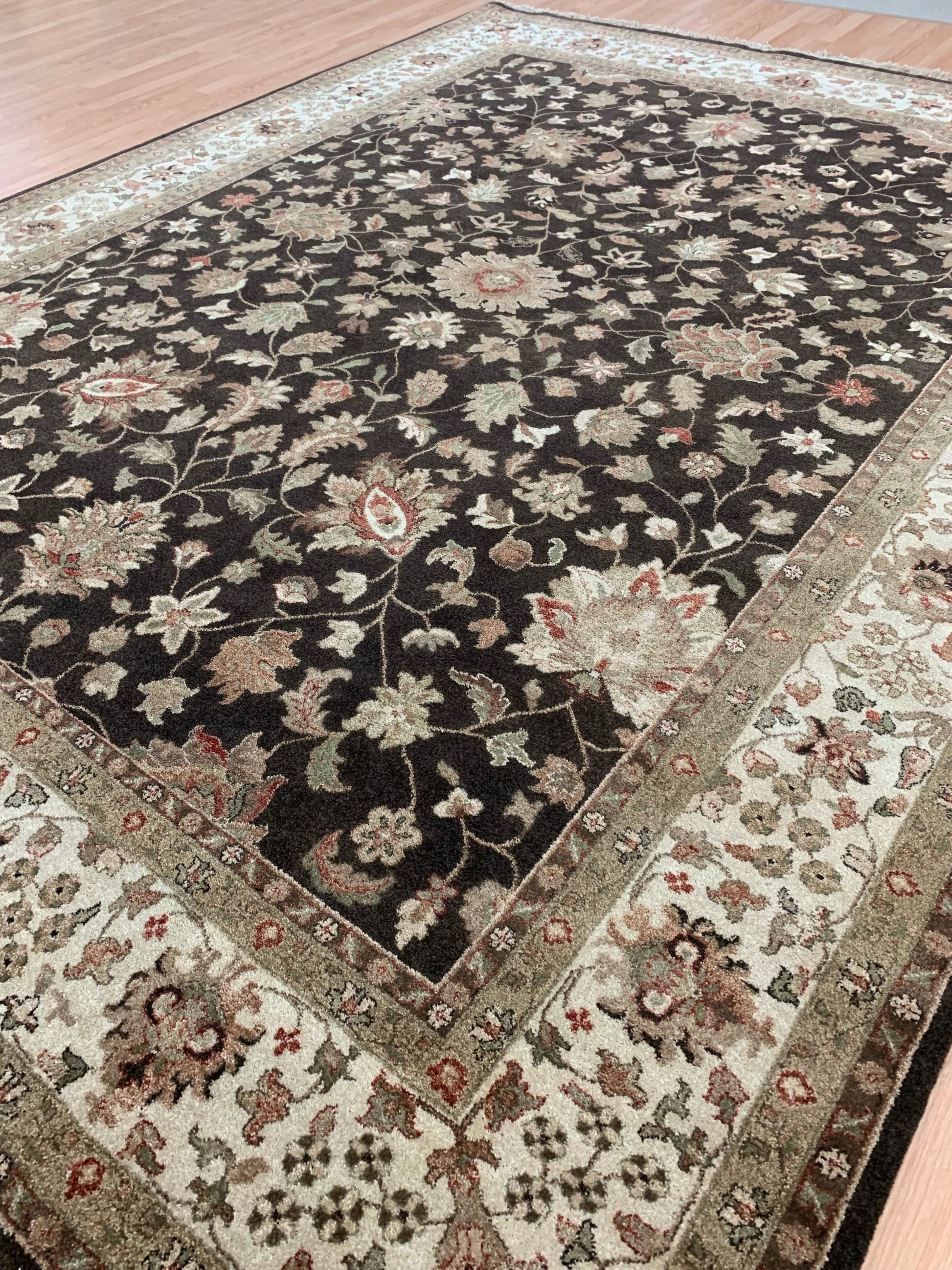 Hand-Knotted Wool Qum Brown/Ivory Rug (9'1"x11'9")