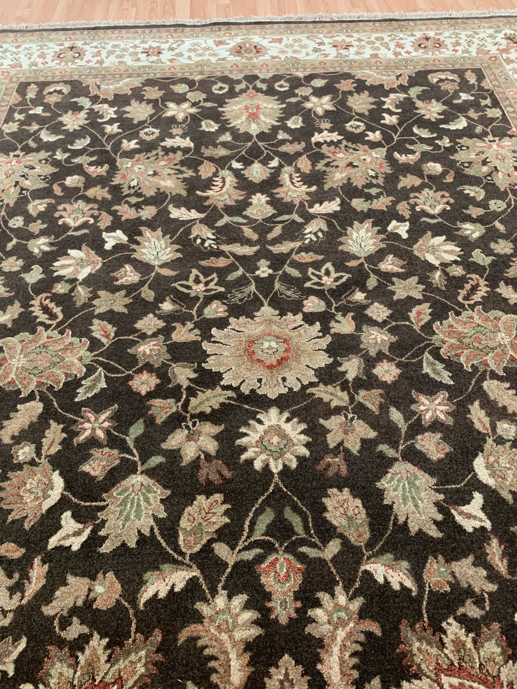 Hand-Knotted Wool Qum Brown/Ivory Rug (9'1"x11'9")