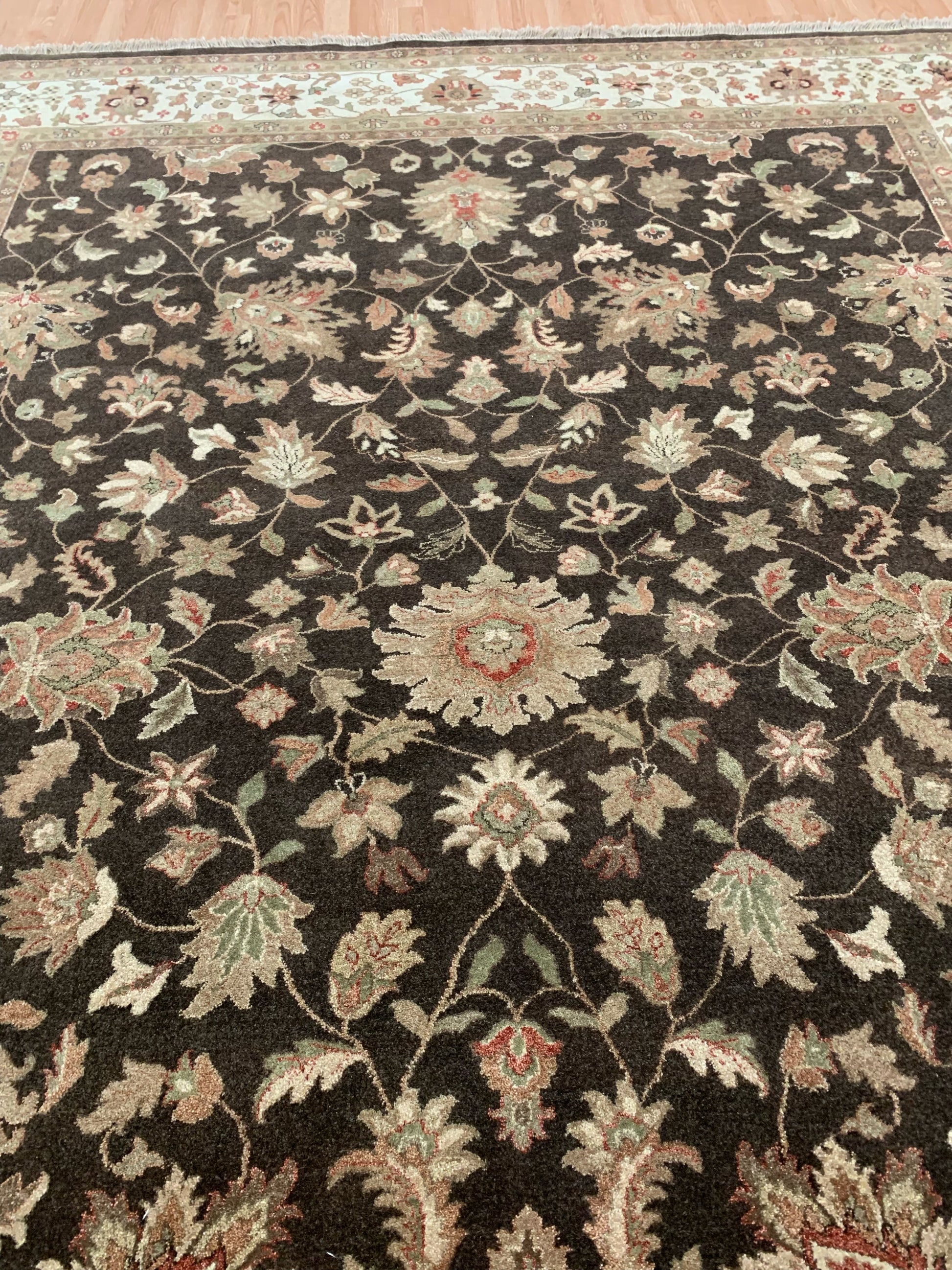 Hand-Knotted Wool Qum Brown/Ivory Rug (9'1"x11'9")