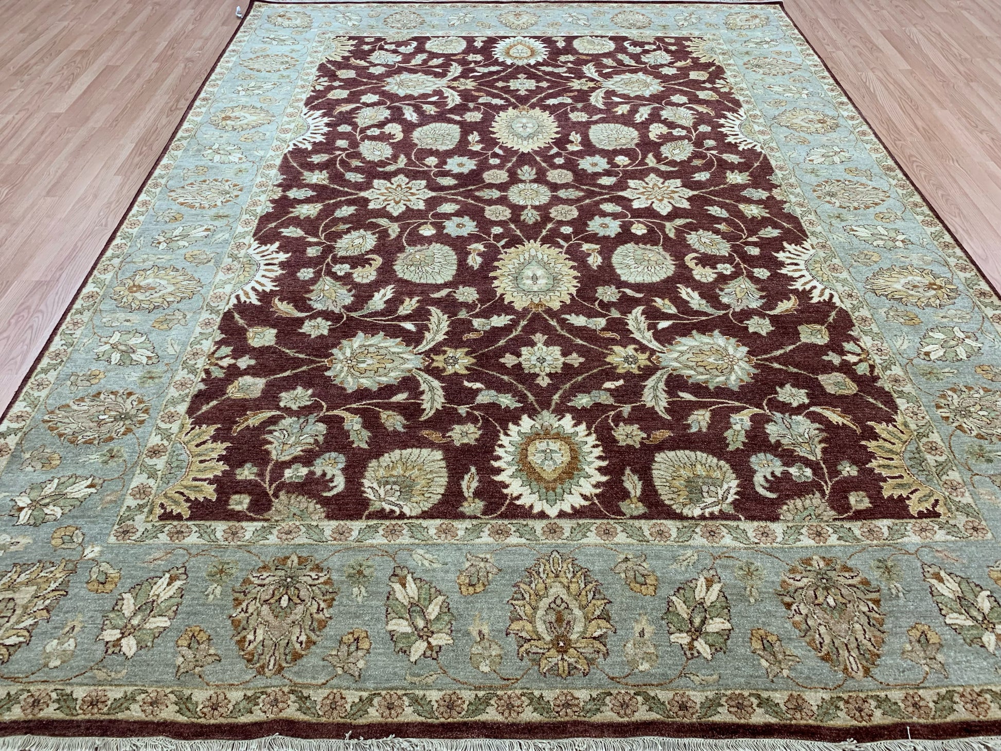 Hand-Knotted Wool Gazani Brick/Celadon Green Rug (9'x12'2")