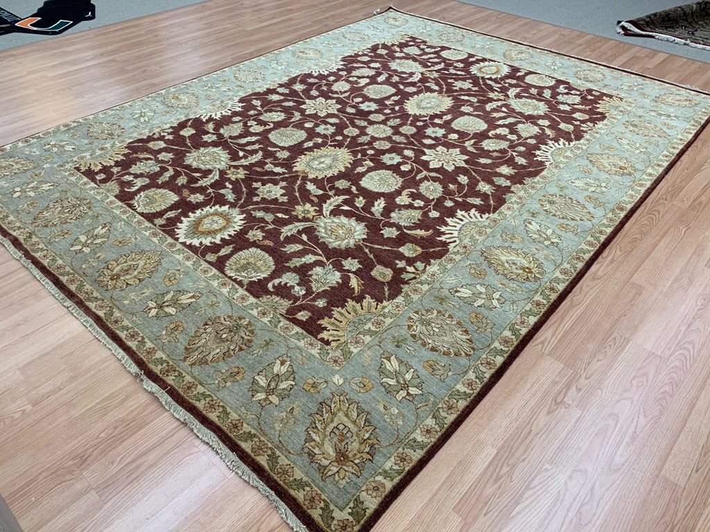 Hand-Knotted Wool Gazani Brick/Celadon Green Rug (9'x12'2")