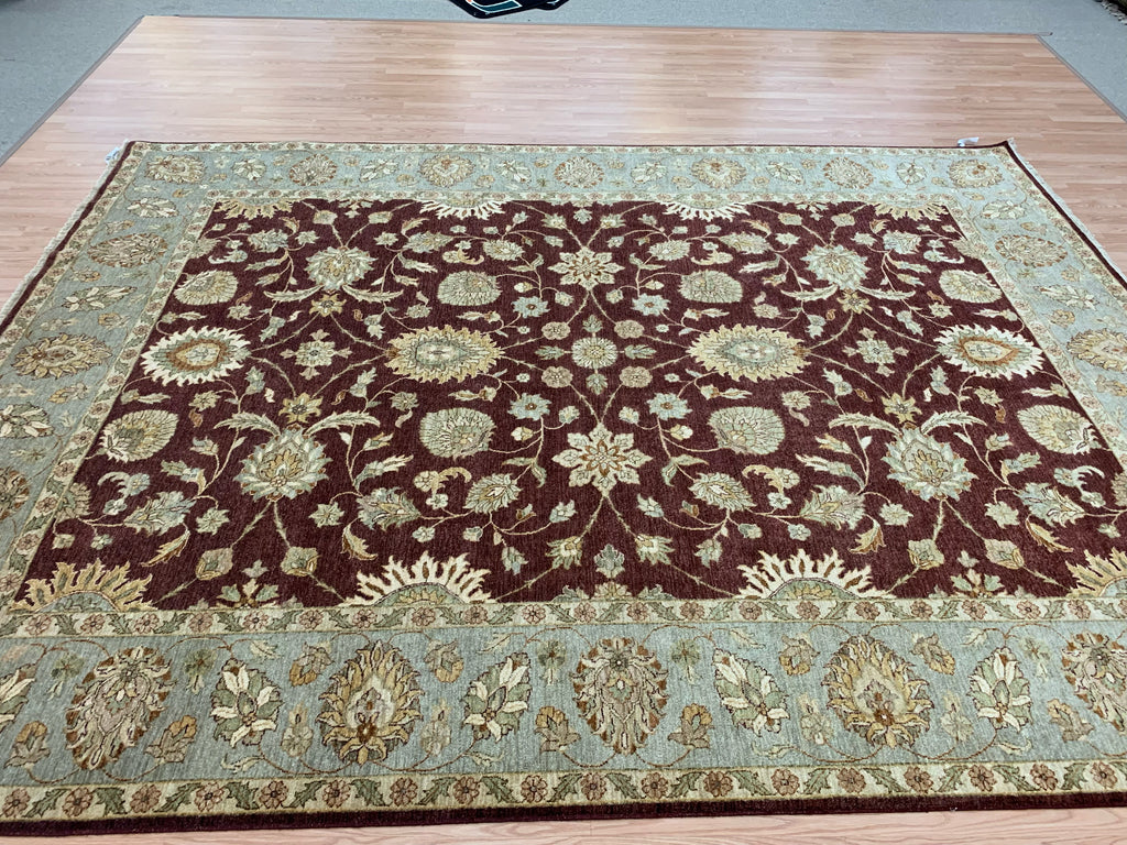 Hand-Knotted Wool Gazani Brick/Celadon Green Rug (9'x12'2")