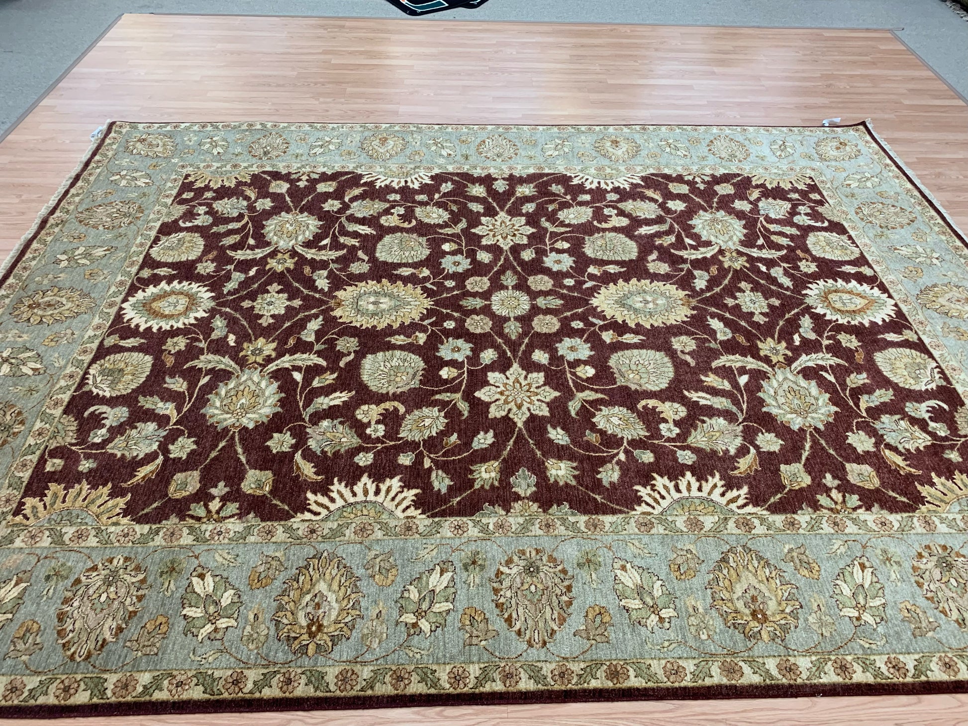 Hand-Knotted Wool Gazani Brick/Celadon Green Rug (9'x12'2")