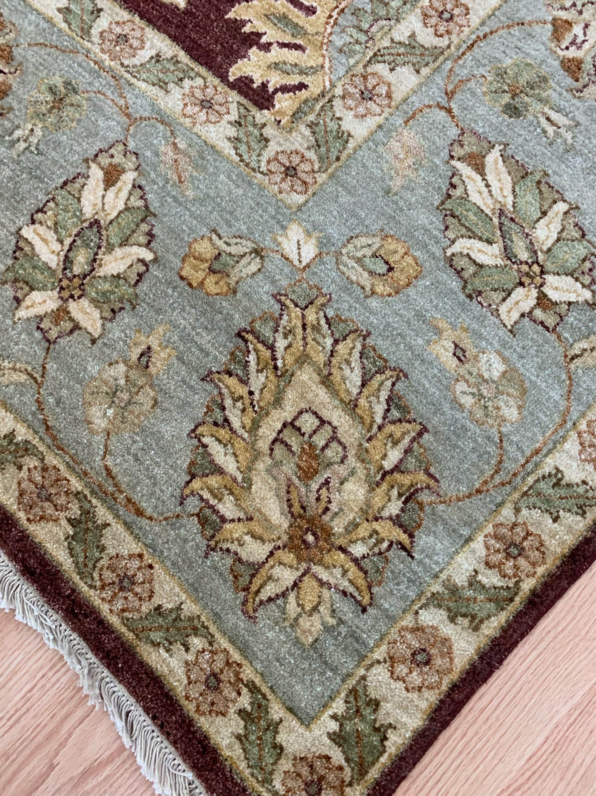 Hand-Knotted Wool Gazani Brick/Celadon Green Rug (9'x12'2")