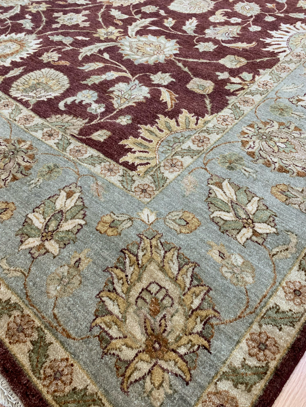 Hand-Knotted Wool Gazani Brick/Celadon Green Rug (9'x12'2")